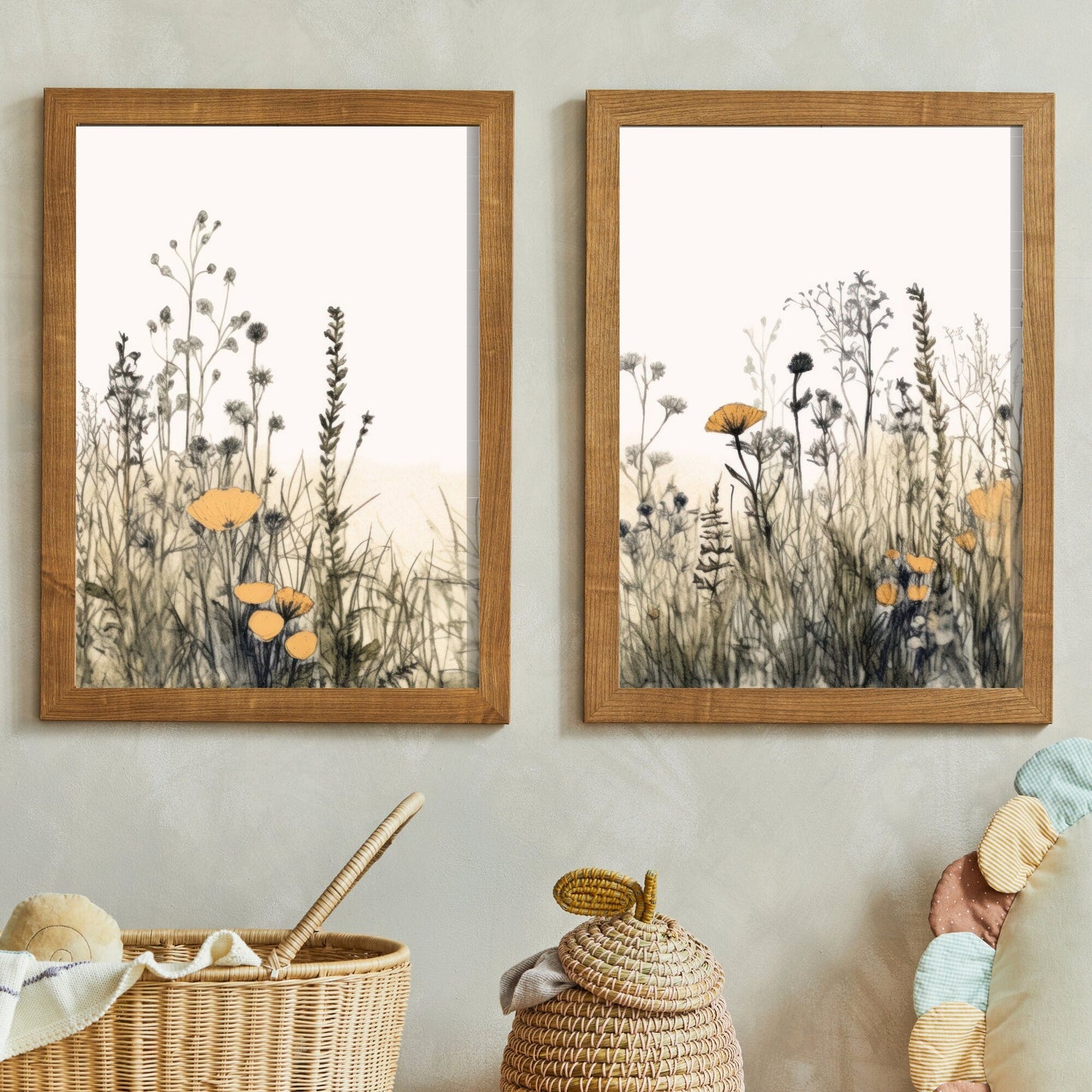 Wildflower Field Art, Watercolor Flower Prints, Minimalist Wall Decor - WildfieldPrints