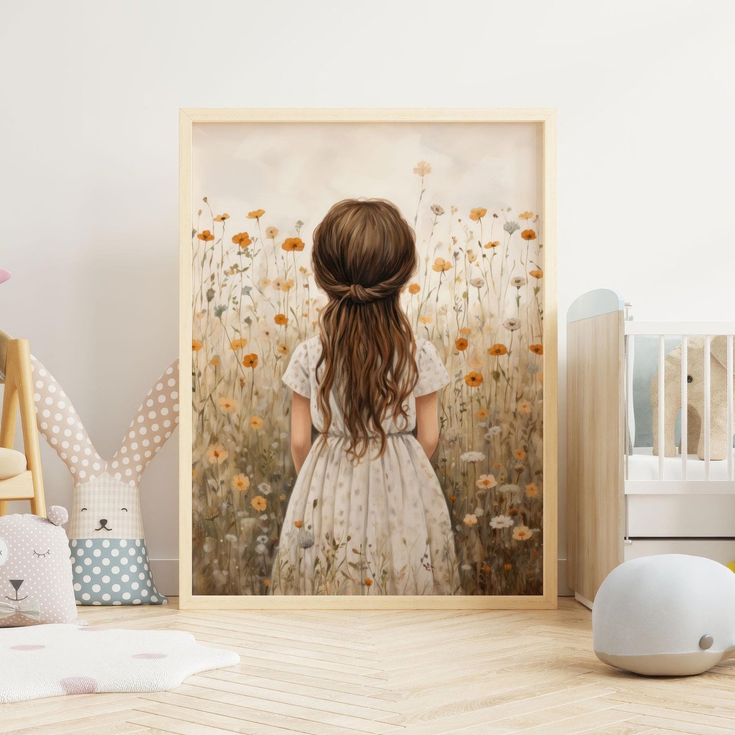 Wildflower Field Nursery Decor, Vintage Girls Room Wall Art, Set of 3, Girl with Flowers, Floral Nursery Art, Printable Art for Girls - My Store