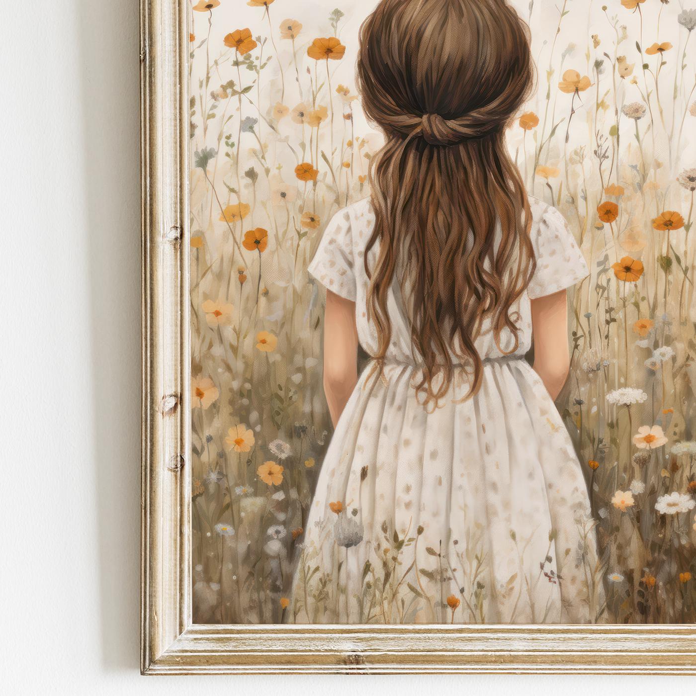 Wildflower Field Nursery Decor, Vintage Girls Room Wall Art, Set of 3, Girl with Flowers, Floral Nursery Art, Printable Art for Girls - My Store