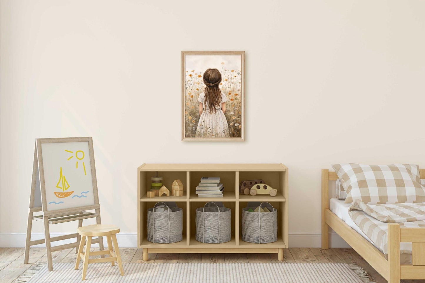 Wildflower Field Nursery Decor, Vintage Girls Room Wall Art, Set of 3, Girl with Flowers, Floral Nursery Art, Printable Art for Girls - My Store