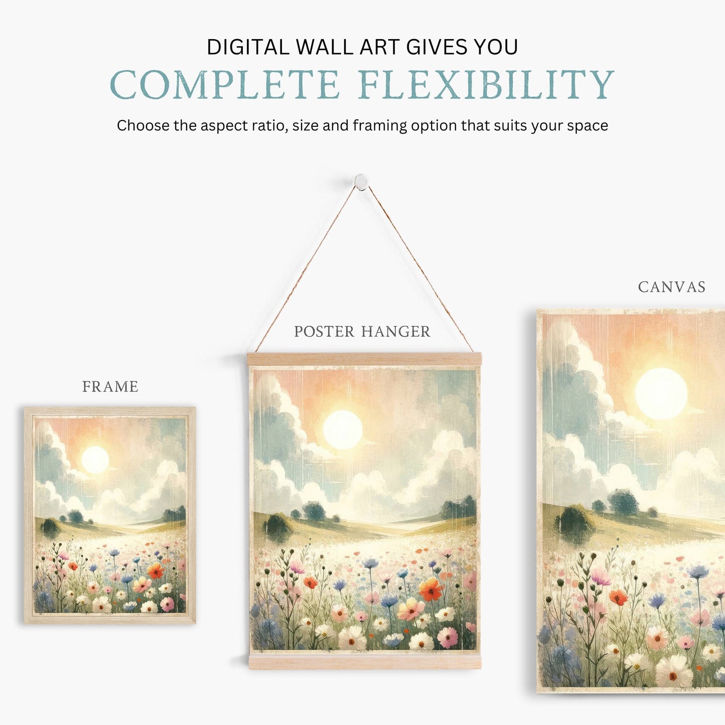 Wildflower Landscape Print, Rustic Nature Decor, Countryside Artwork - WildfieldPrints