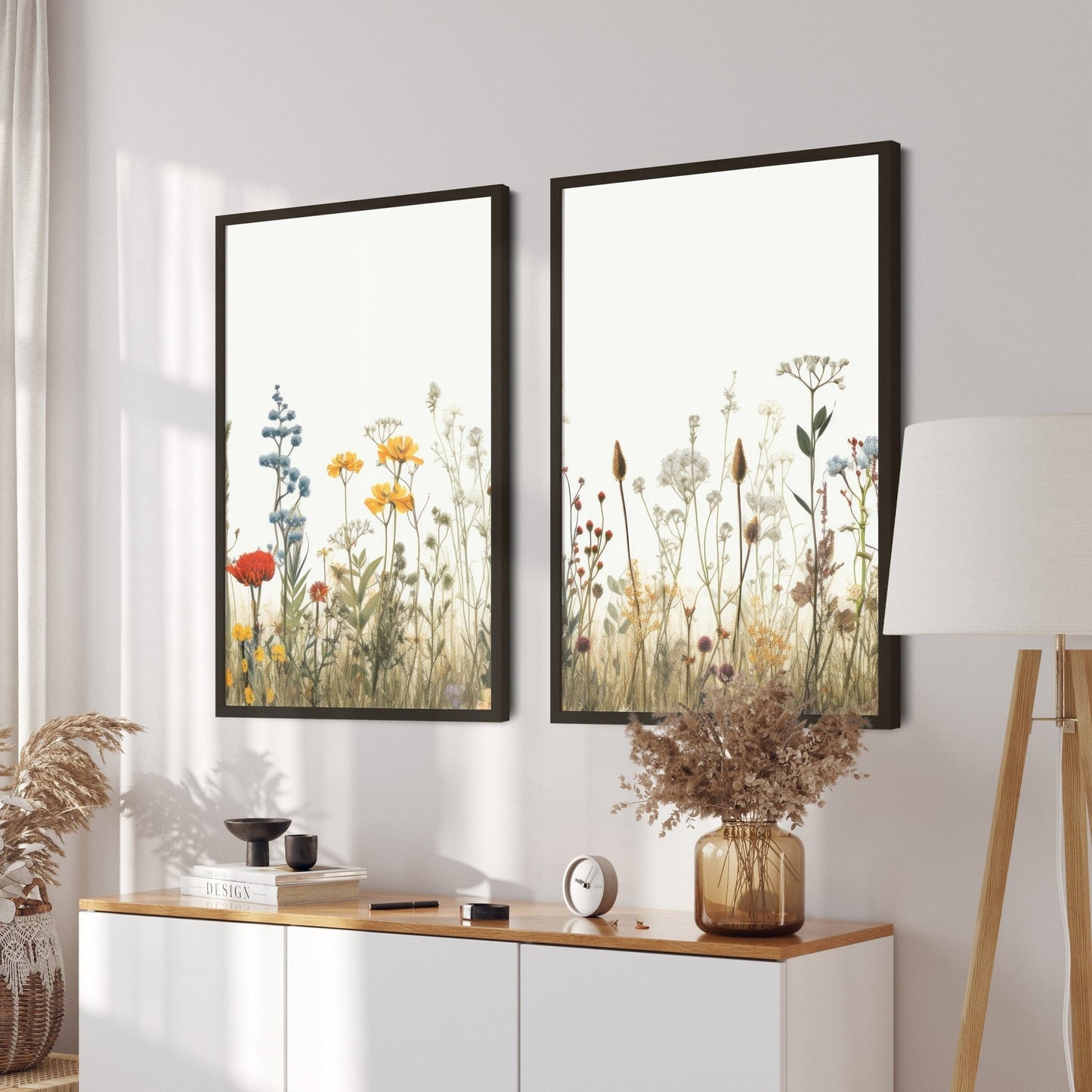 Wildflower Meadow Prints, Minimalist Floral Decor, Nature Wall Art - WildfieldPrints