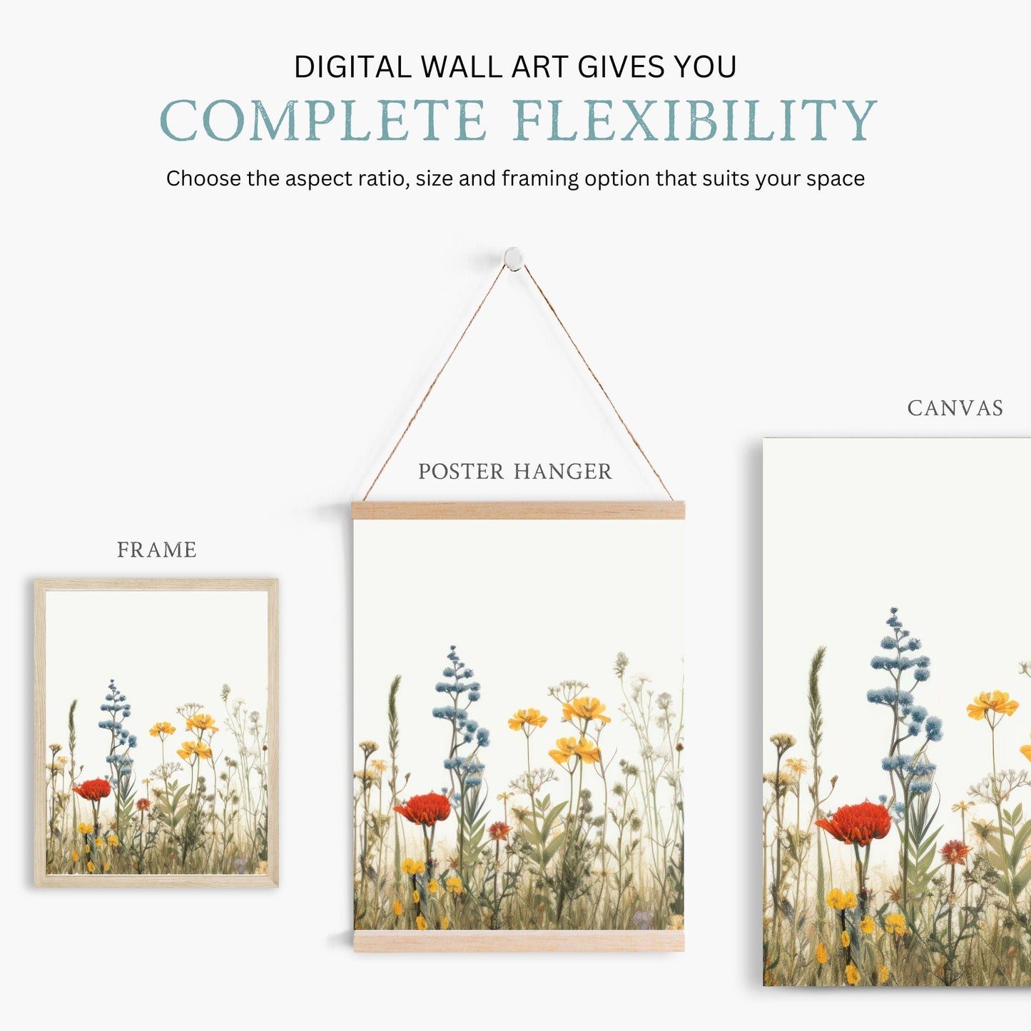Wildflower Meadow Prints, Minimalist Floral Decor, Nature Wall Art - WildfieldPrints