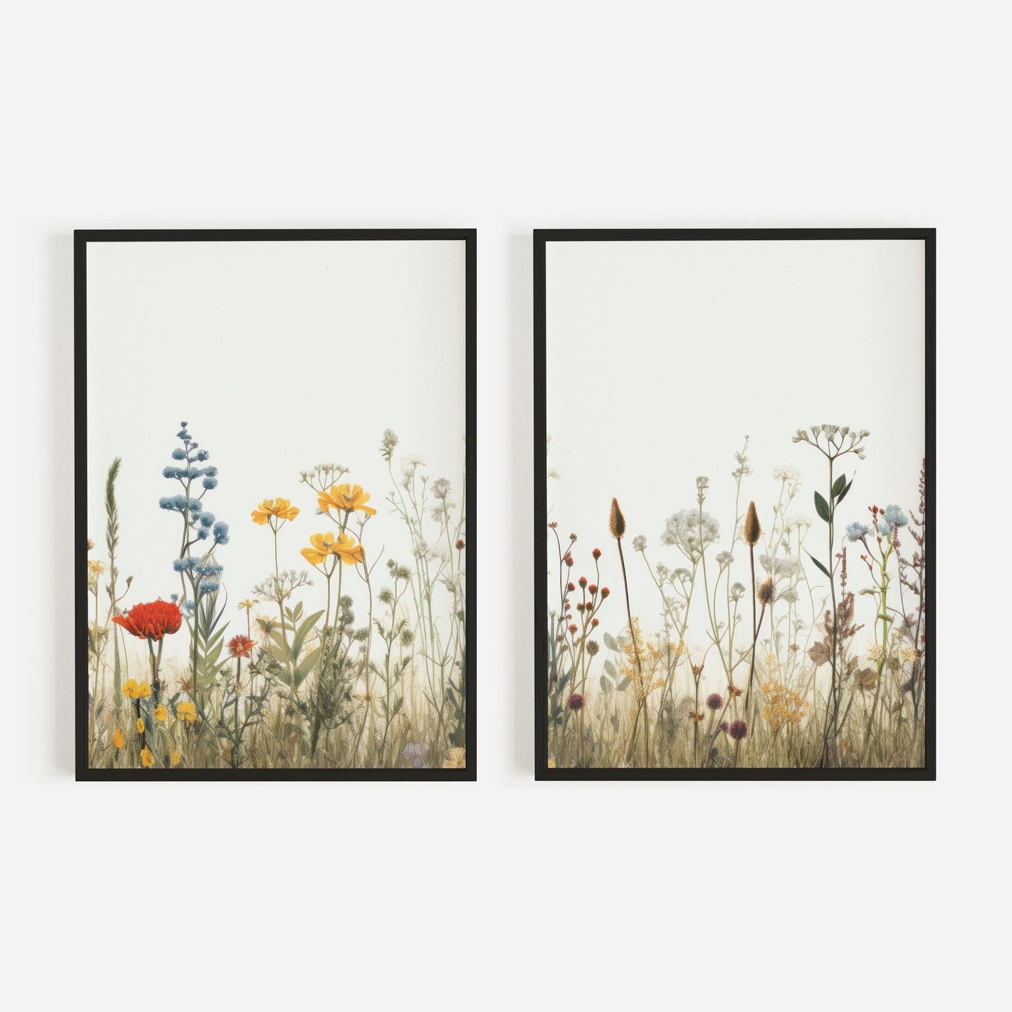 Wildflower Meadow Prints, Minimalist Floral Decor, Nature Wall Art - WildfieldPrints