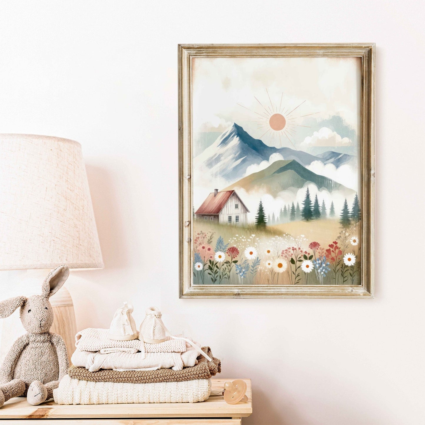 Wildflower & Mountain Nursery Prints, Whimsical Landscape Decor, Cabin Art - WildfieldPrints