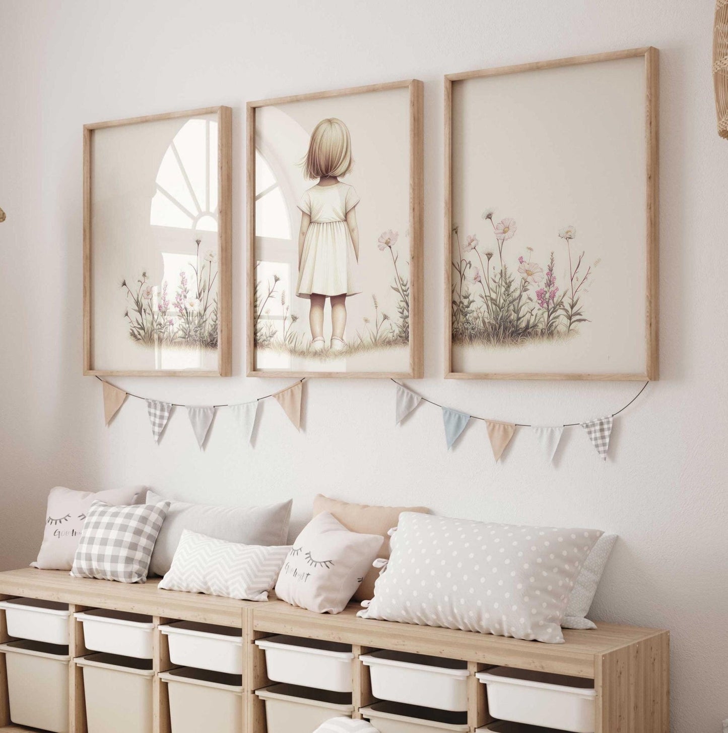Wildflower Nursery Decor, Floral Girls Room Art, Portrait Print - WildfieldPrints