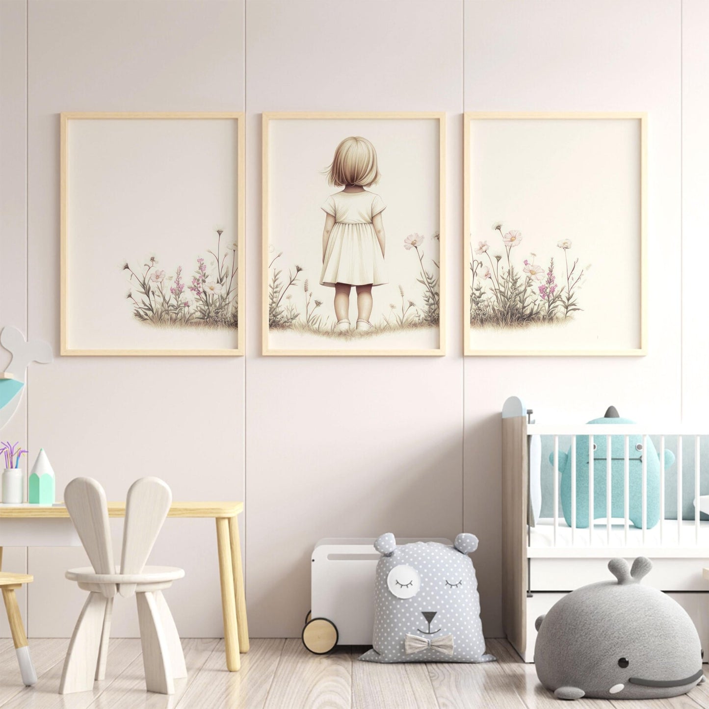 Wildflower Nursery Decor, Floral Girls Room Art, Portrait Print - WildfieldPrints