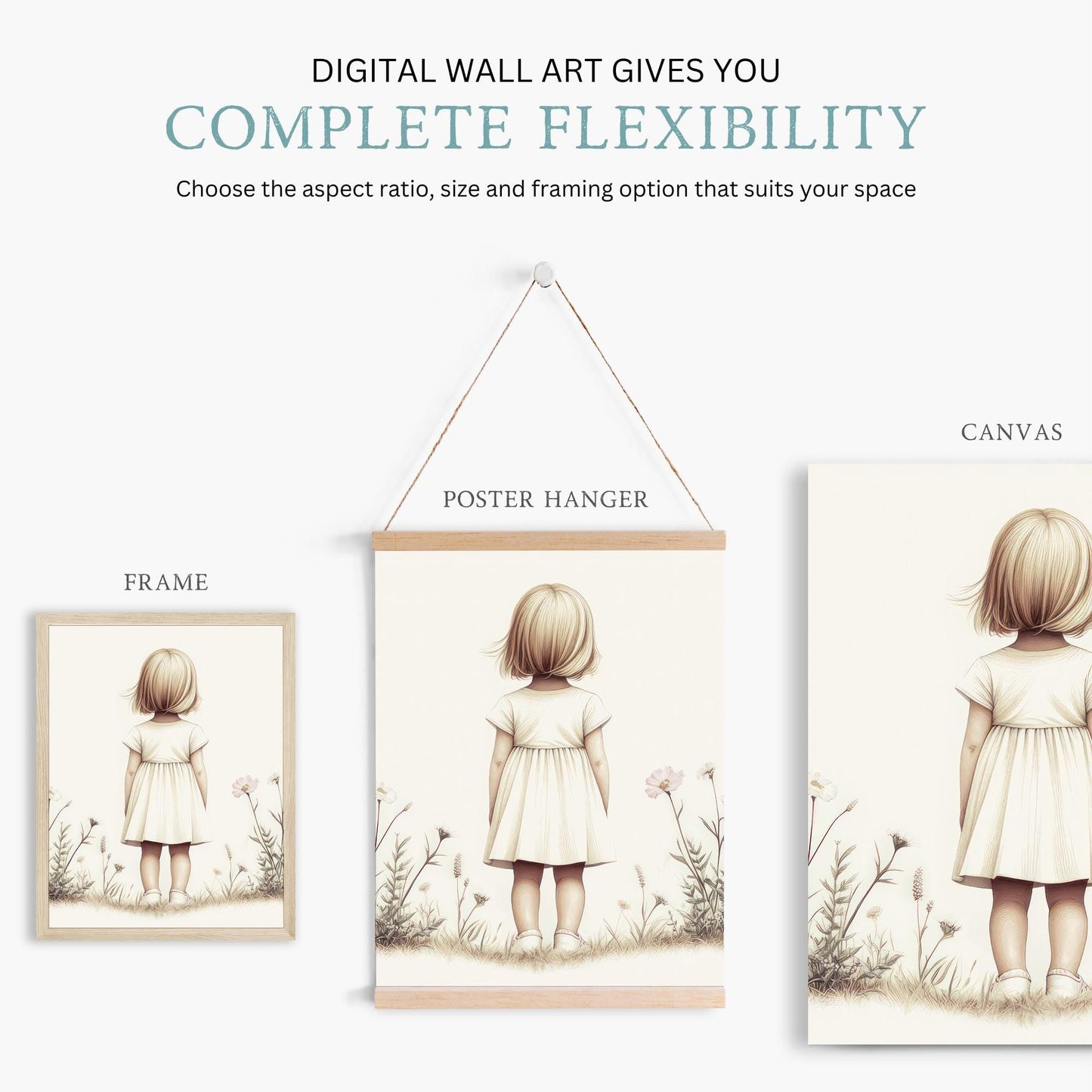 Wildflower Nursery Decor, Floral Girls Room Art, Portrait Print - WildfieldPrints