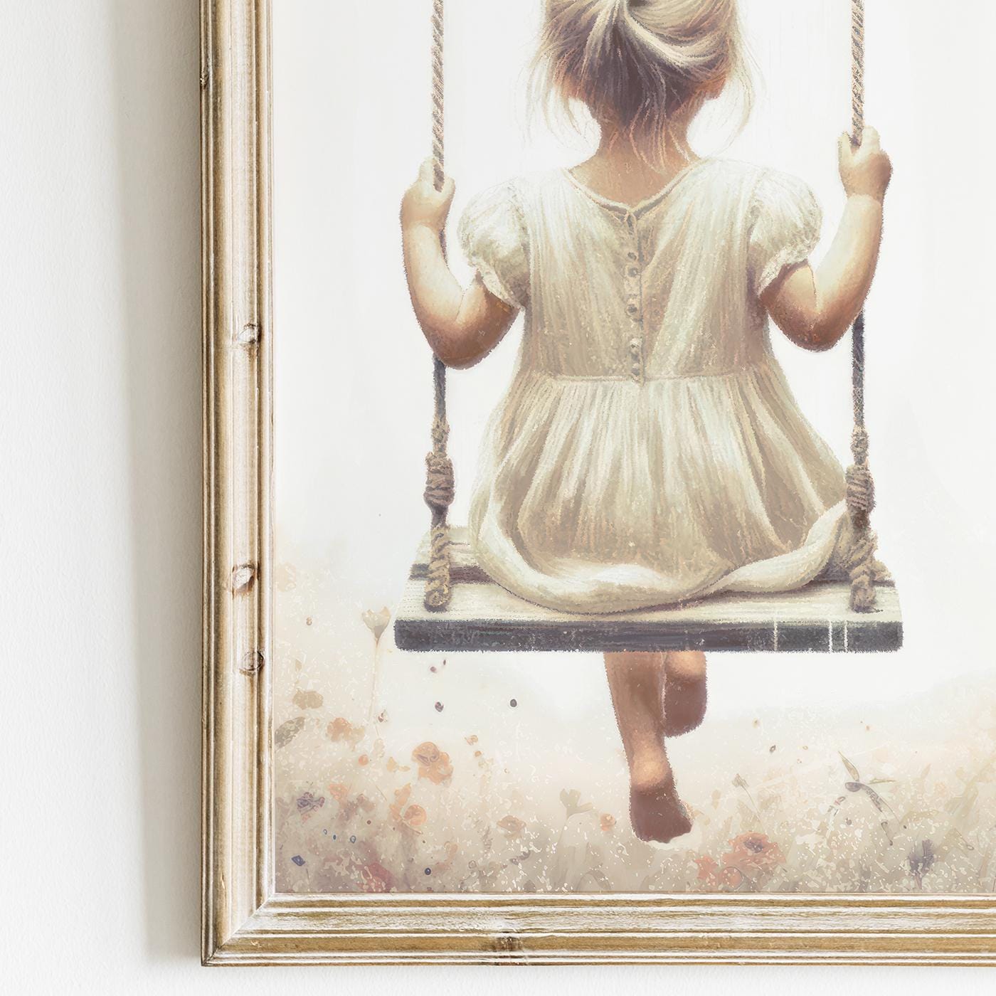 Wildflower Nursery Decor Girl, Girl on Swing Prints, Toddler Girl Wall Art, Set of 3, Vintage Girl Room, Wildflower Print,PRINTABLE Girl Art - My Store