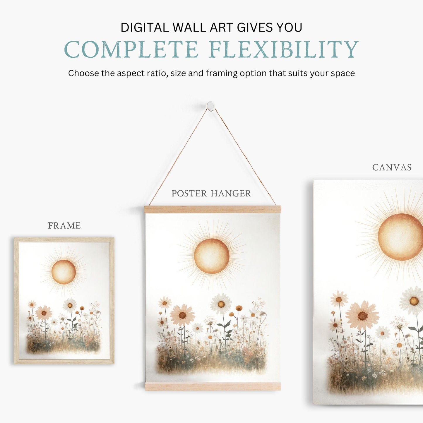 Wildflower Nursery Decor, Rustic Floral Art Print, Minimalist Wall Decor - WildfieldPrints