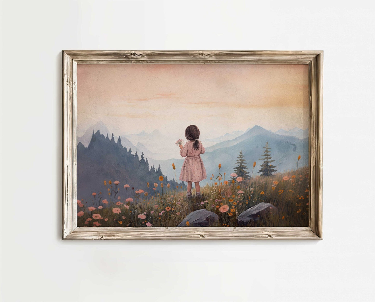 Wildflower Nursery Print, Vintage Girl Wall Decor, Toddler Room Art - WildfieldPrints