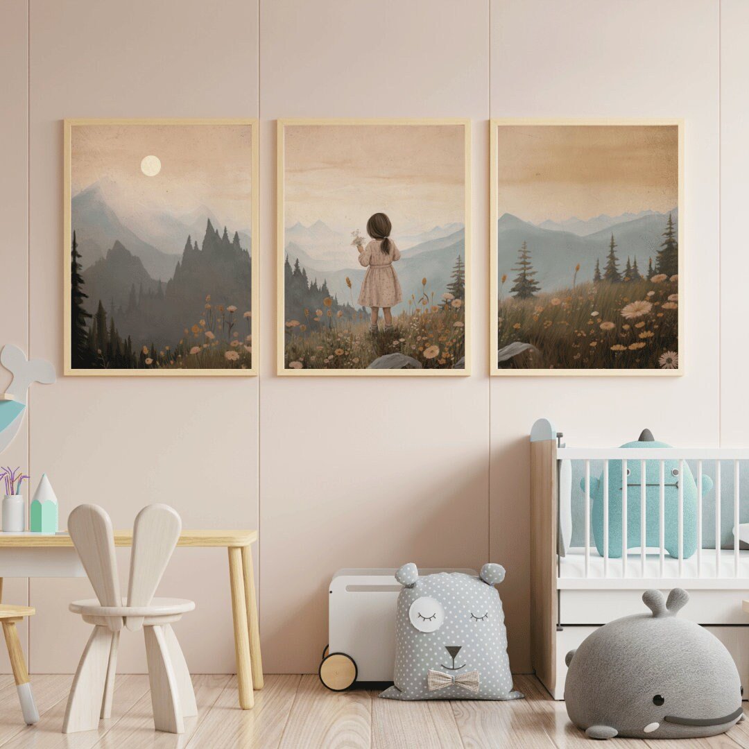 Wildflower Nursery Print, Vintage Wall Decor, Girls Room Art - WildfieldPrints