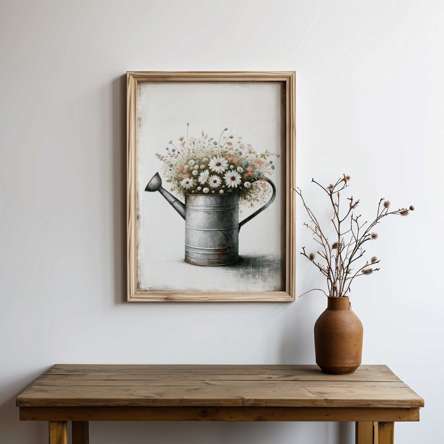 Wildflower Print, Bouquet in Zinc Watering Can, Farmhouse Wall Decor - WildfieldPrints