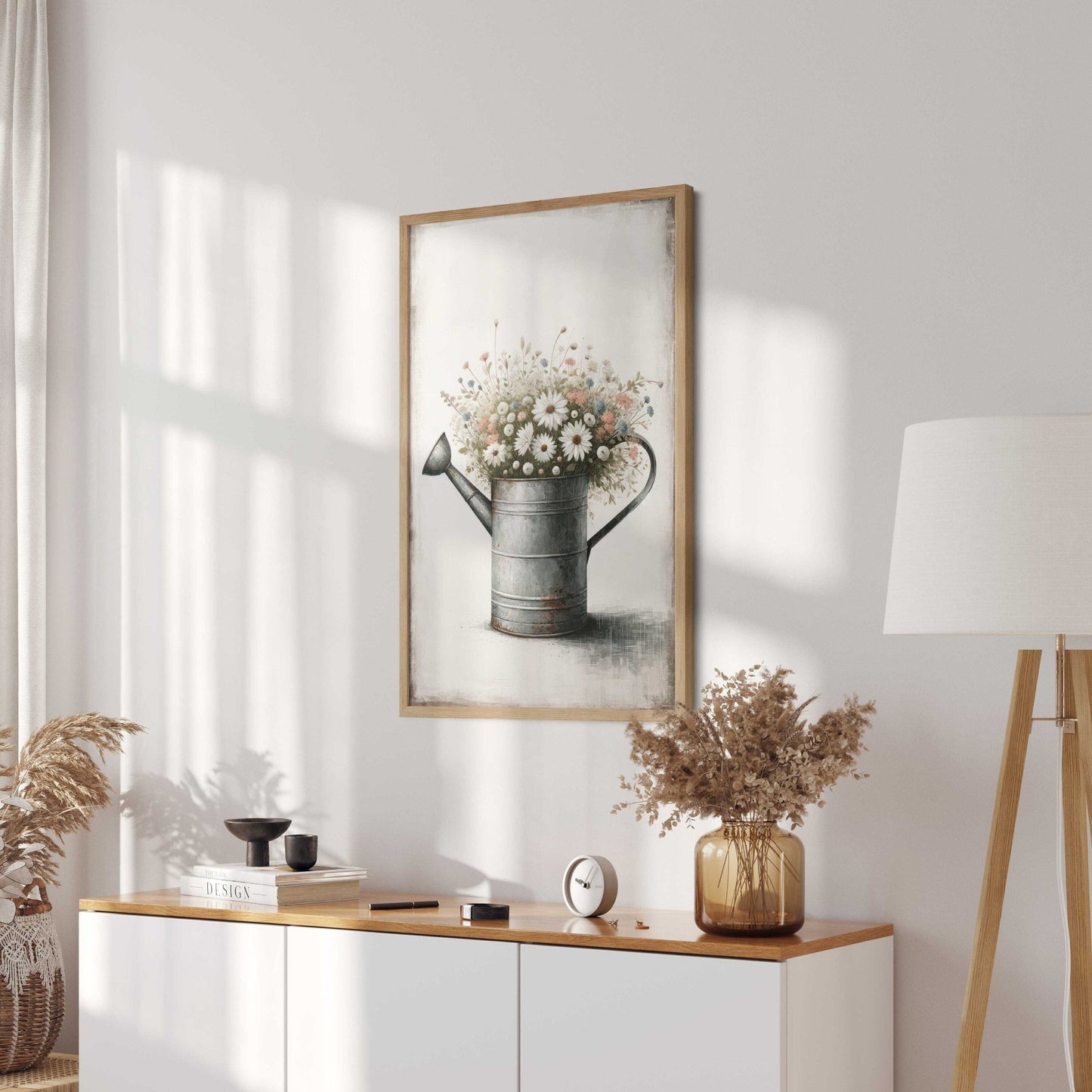 Wildflower Print, Bouquet in Zinc Watering Can, Farmhouse Wall Decor - WildfieldPrints
