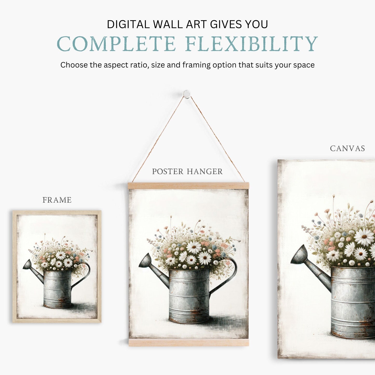 Wildflower Print, Bouquet in Zinc Watering Can, Farmhouse Wall Decor - WildfieldPrints