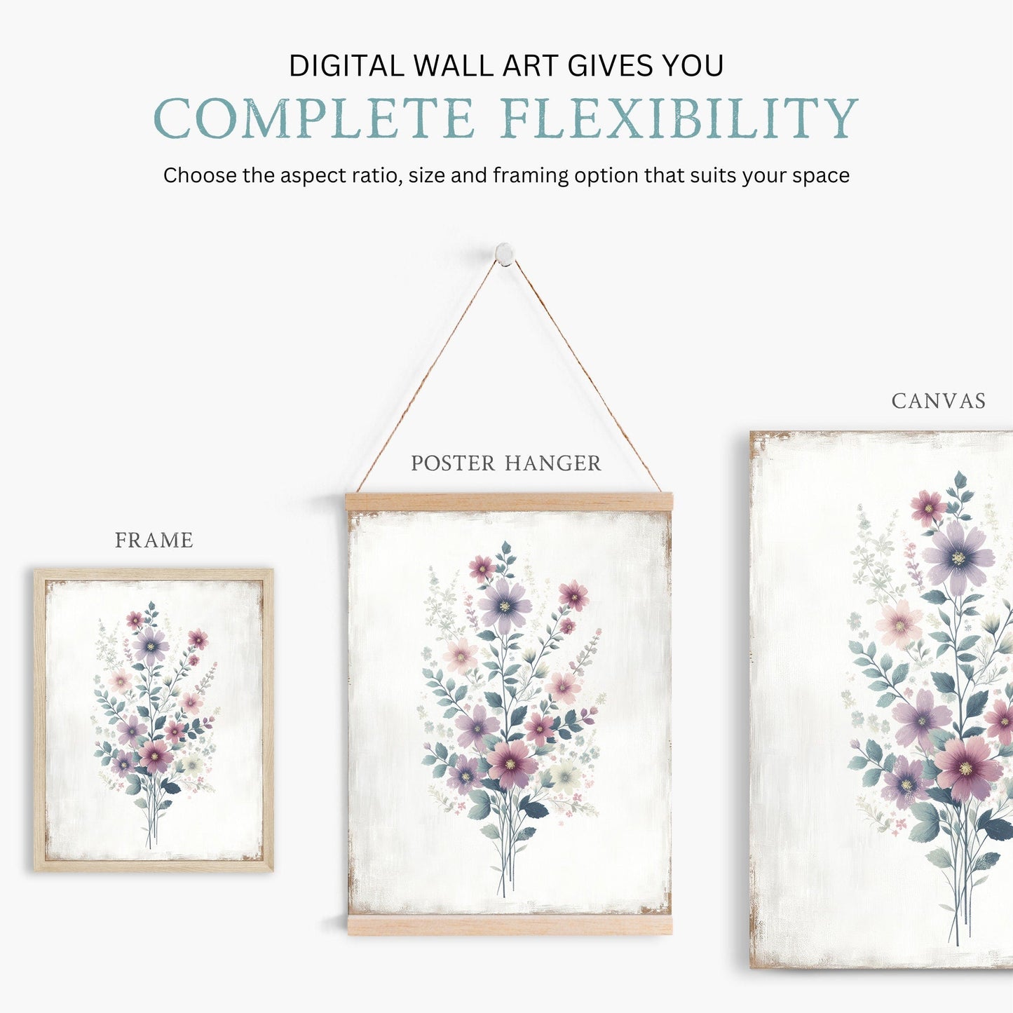Wildflower Prints, Rustic Floral Wall Decor, Vintage Bouquet Artwork - WildfieldPrints