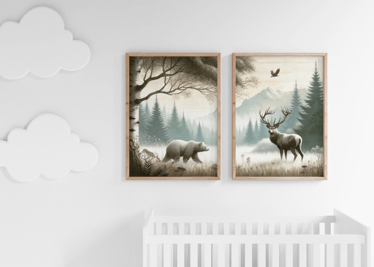 Woodland Animal Decor, Bear and Deer Wall Art, Forest Print Collection - WildfieldPrints