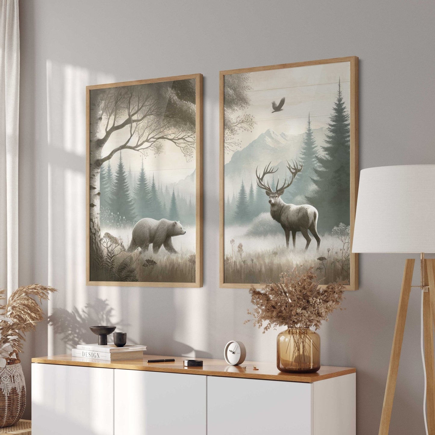 Woodland Animal Decor, Bear and Deer Wall Art, Forest Print Collection - WildfieldPrints