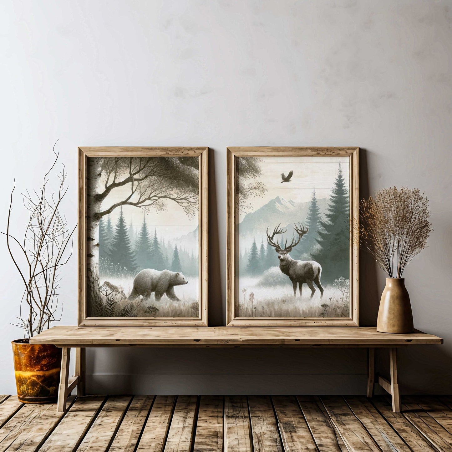 Woodland Animal Decor, Bear and Deer Wall Art, Forest Print Collection - WildfieldPrints