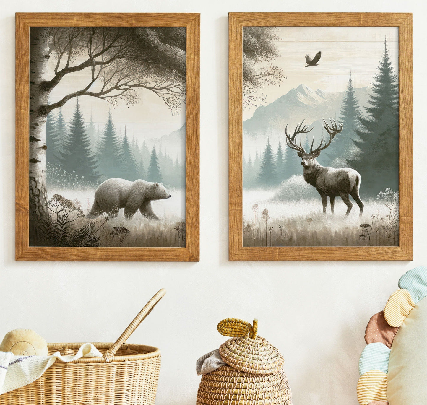 Woodland Animal Decor, Bear and Deer Wall Art, Forest Print Collection - WildfieldPrints