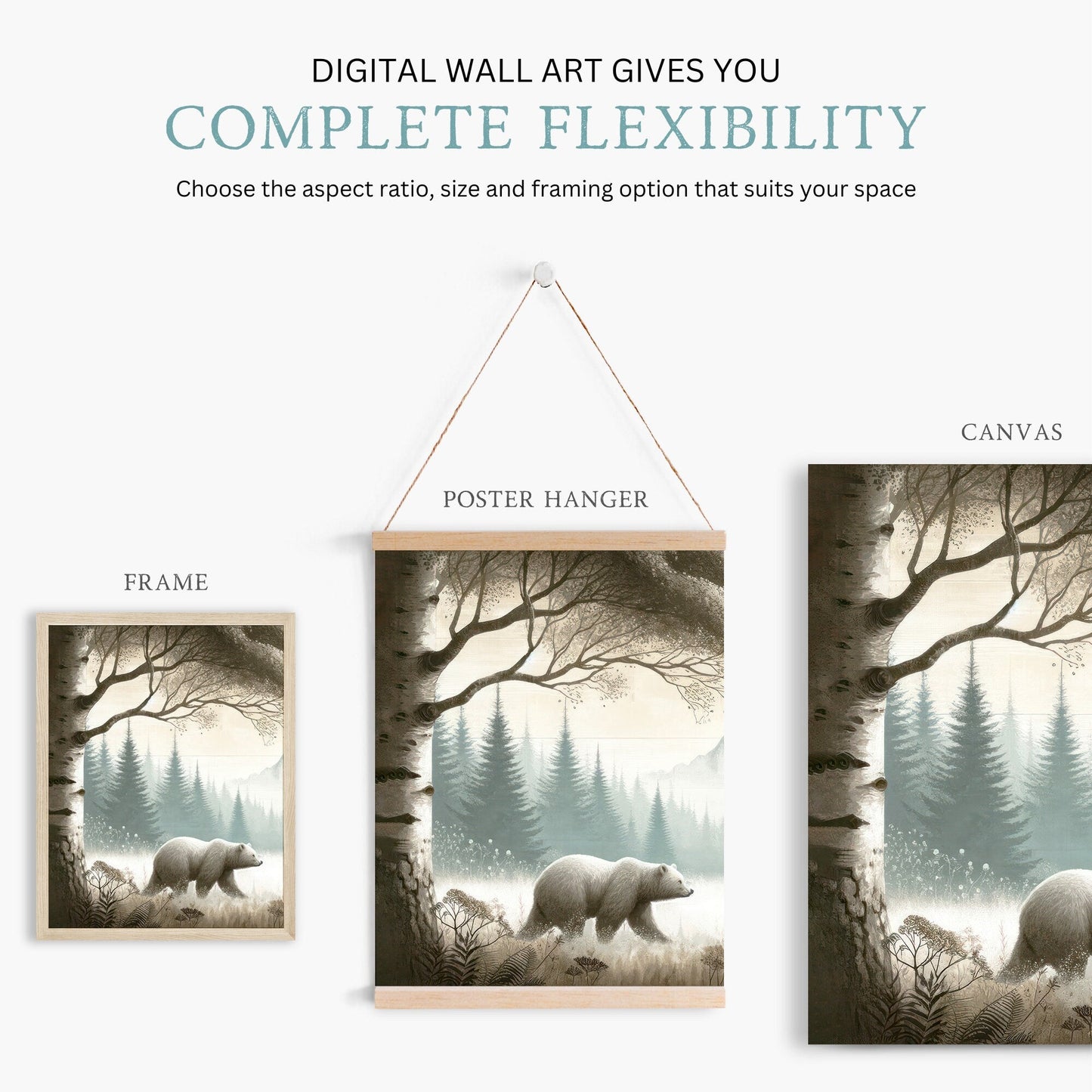 Woodland Animal Decor, Bear and Deer Wall Art, Forest Print Collection - WildfieldPrints