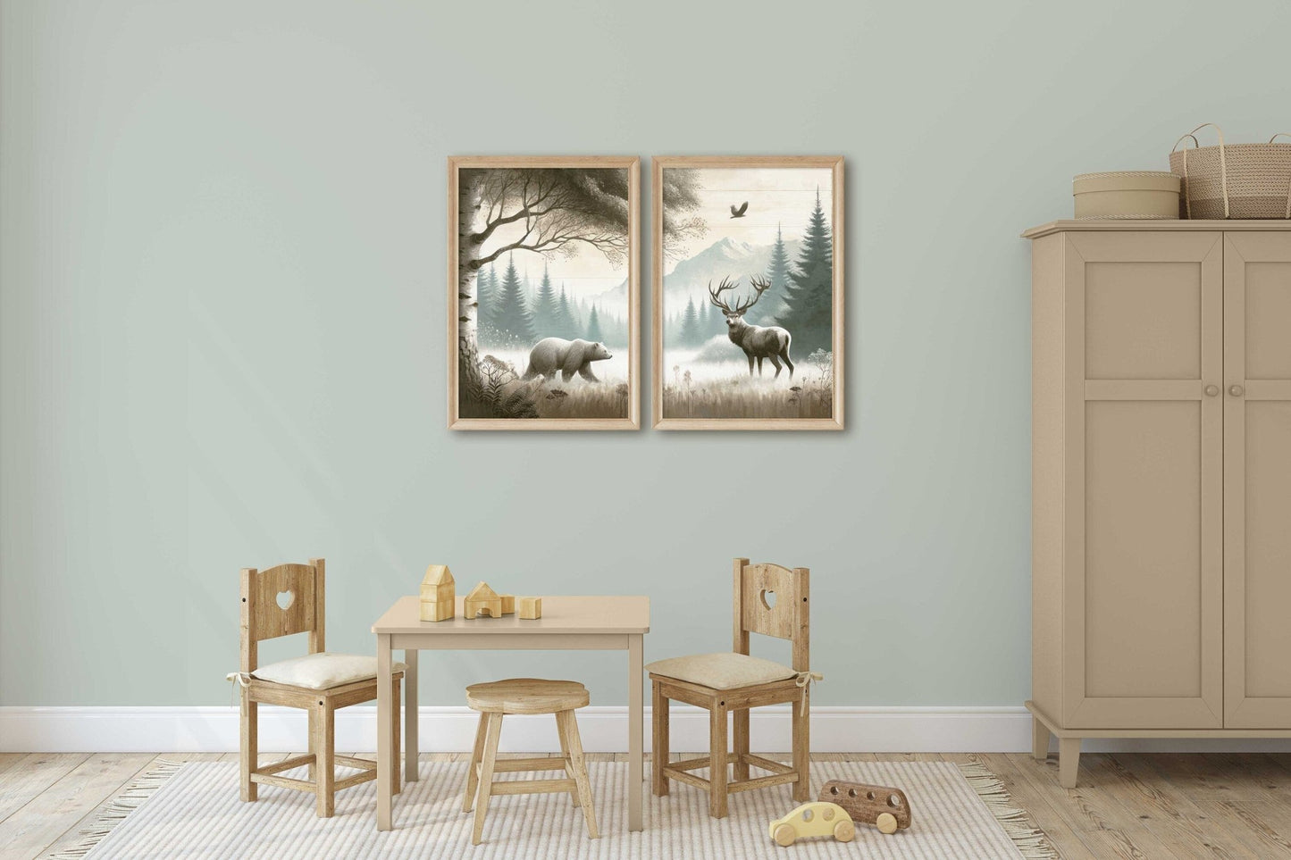 Woodland Animal Decor, Bear and Deer Wall Art, Forest Print Collection - WildfieldPrints