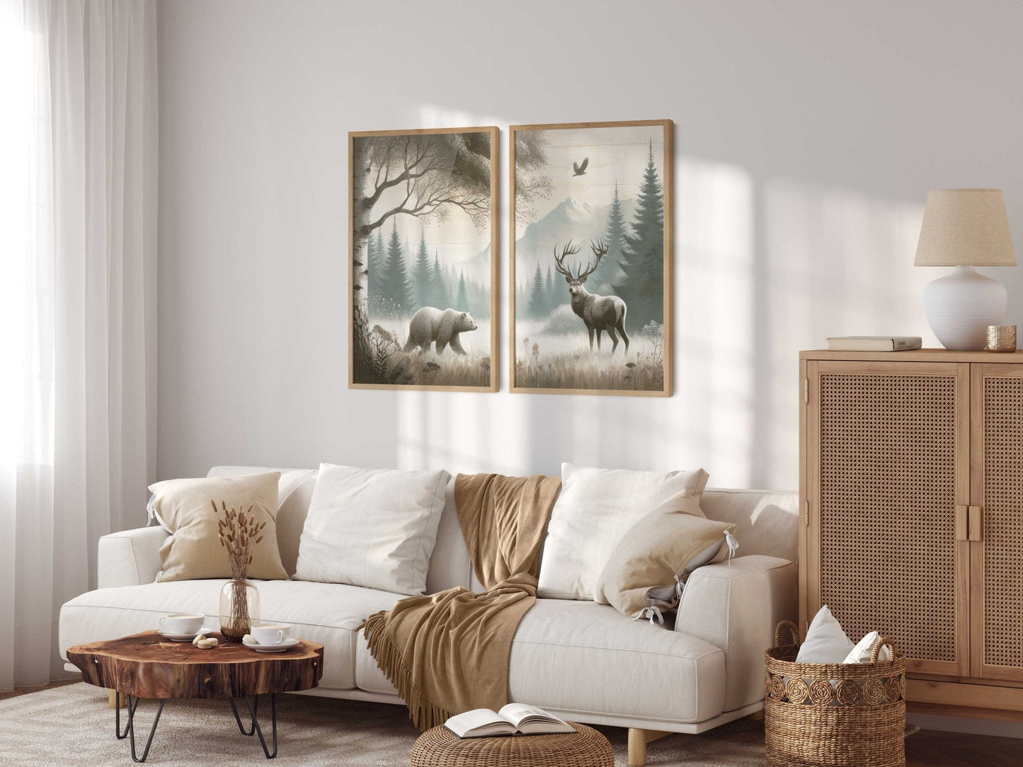 Woodland Animal Decor, Bear and Deer Wall Art, Forest Print Collection - WildfieldPrints