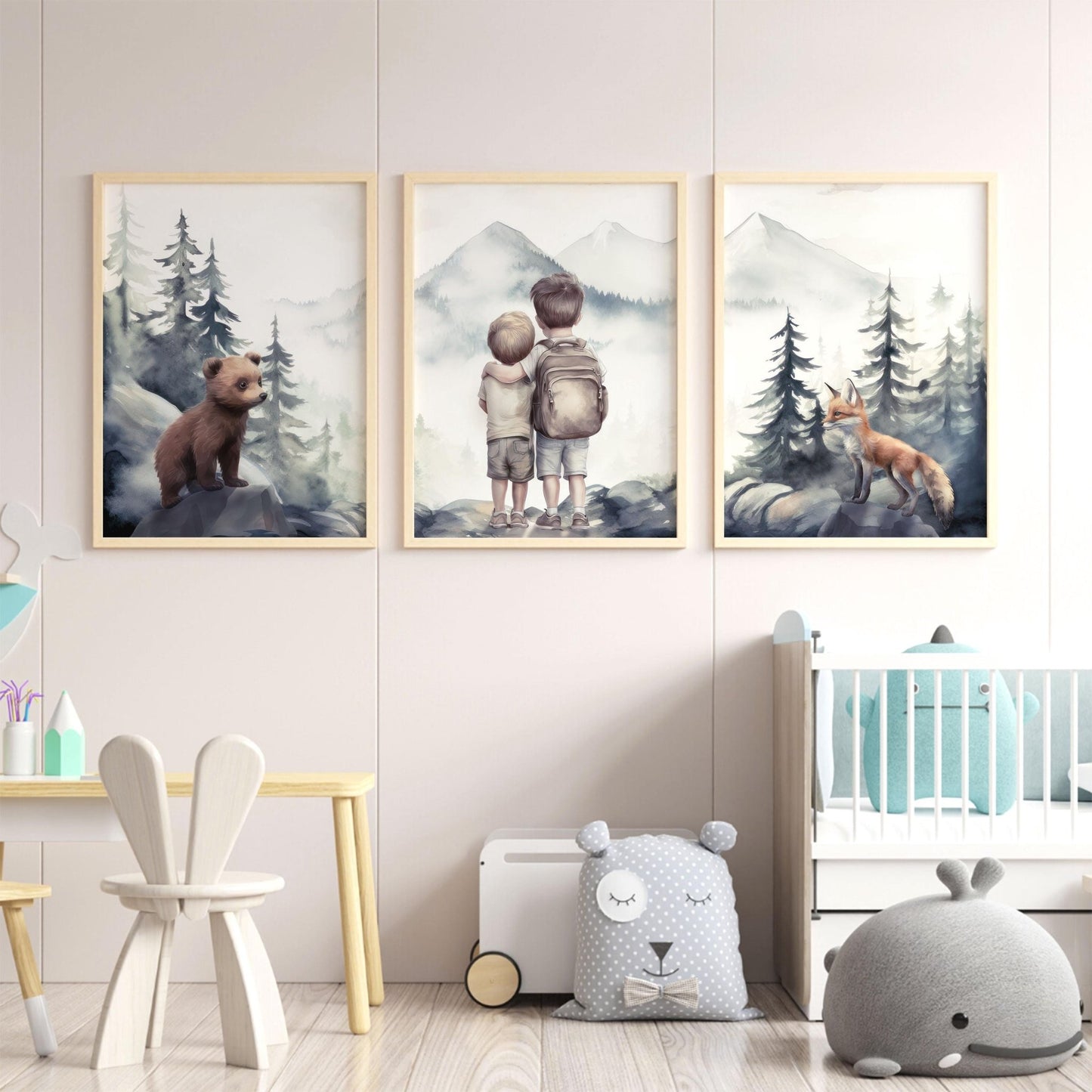 Woodland Animal Nursery Prints, Adventure Themed Wall Art, Shared Room Decor - WildfieldPrints