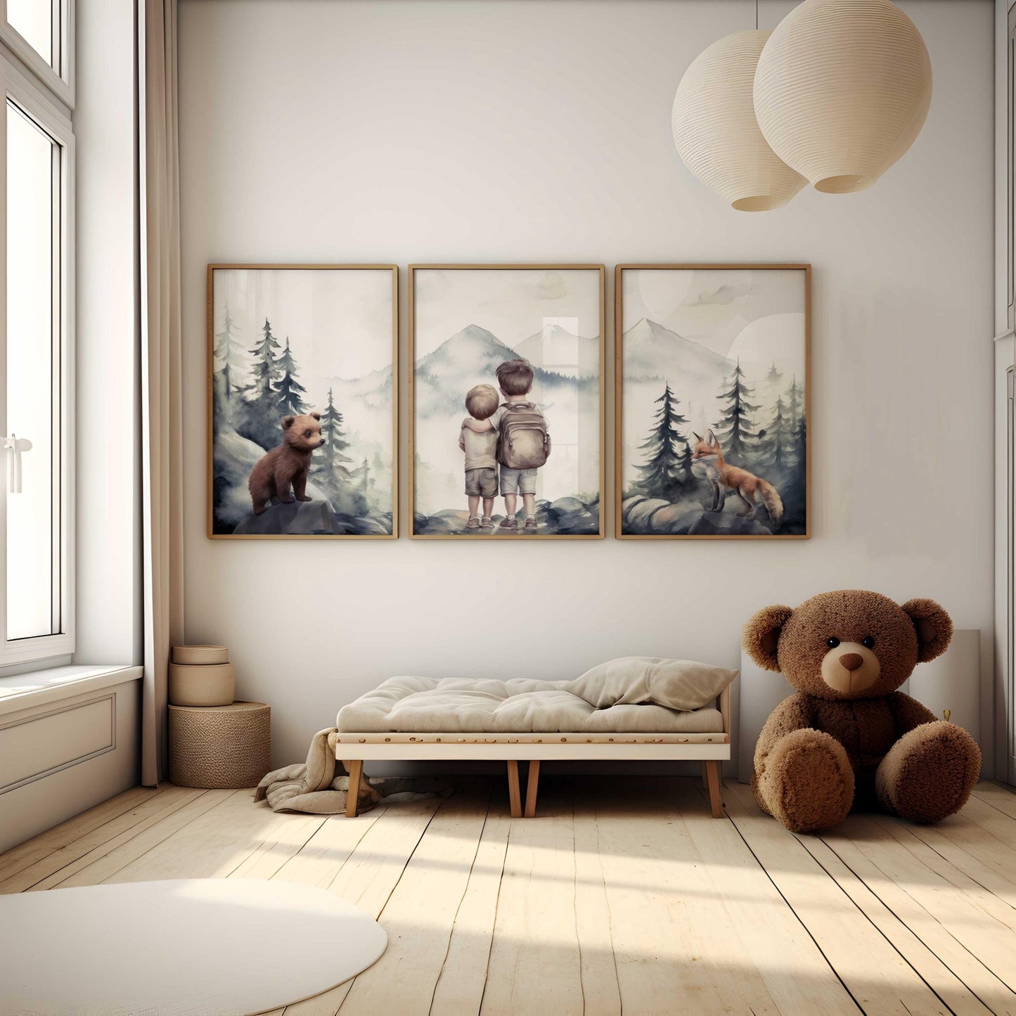 Woodland Animal Nursery Prints, Adventure Themed Wall Art, Shared Room Decor - WildfieldPrints