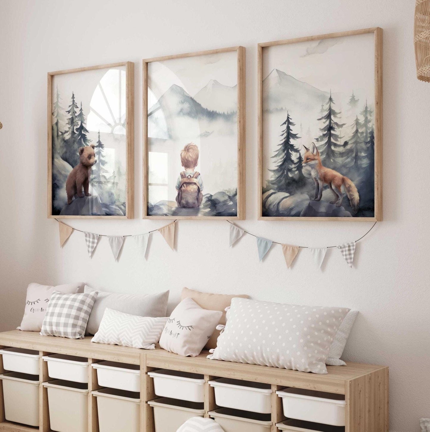 Woodland Animal Nursery Prints, Forest Decor, Bear & Fox Art - WildfieldPrints