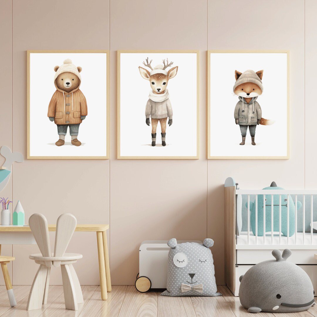 Woodland Animal Prints, Nursery Decor, Fox, Bear & Deer Art, Watercolor - WildfieldPrints