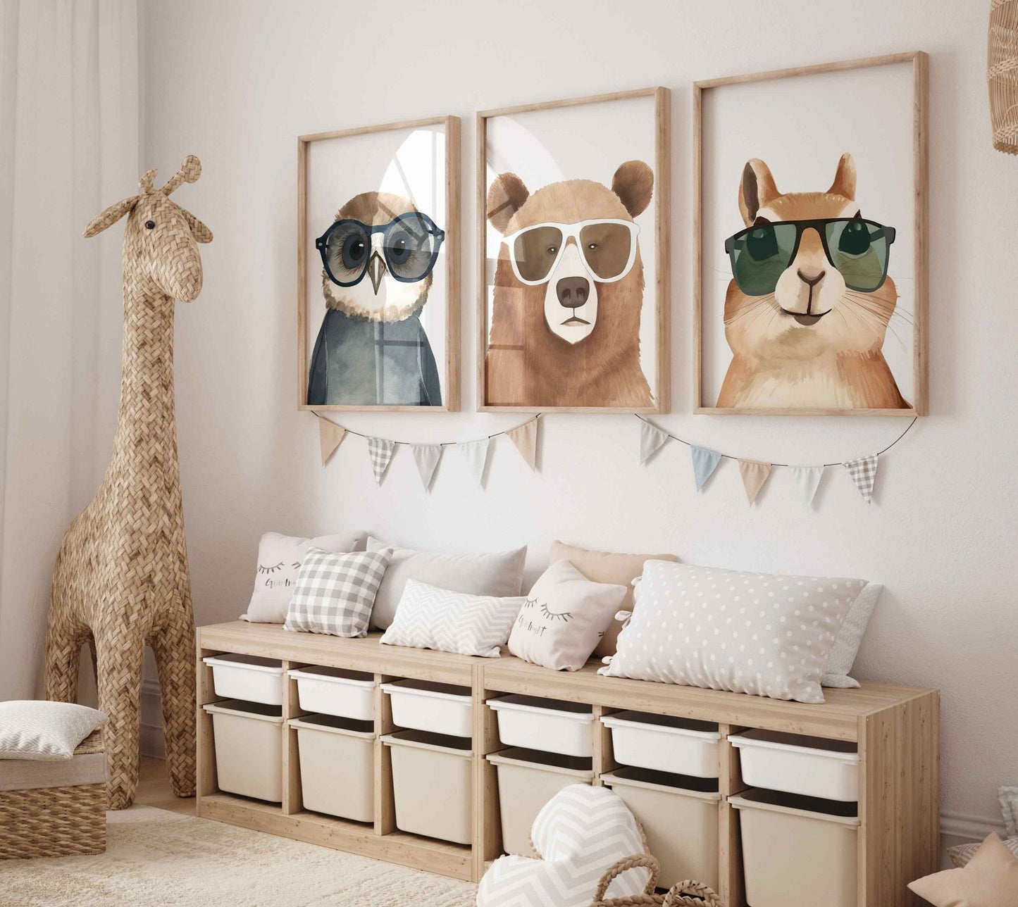 Woodland Animal Wall Art, Bear, Squirrel & Owl Prints, Kids Room Decor - WildfieldPrints
