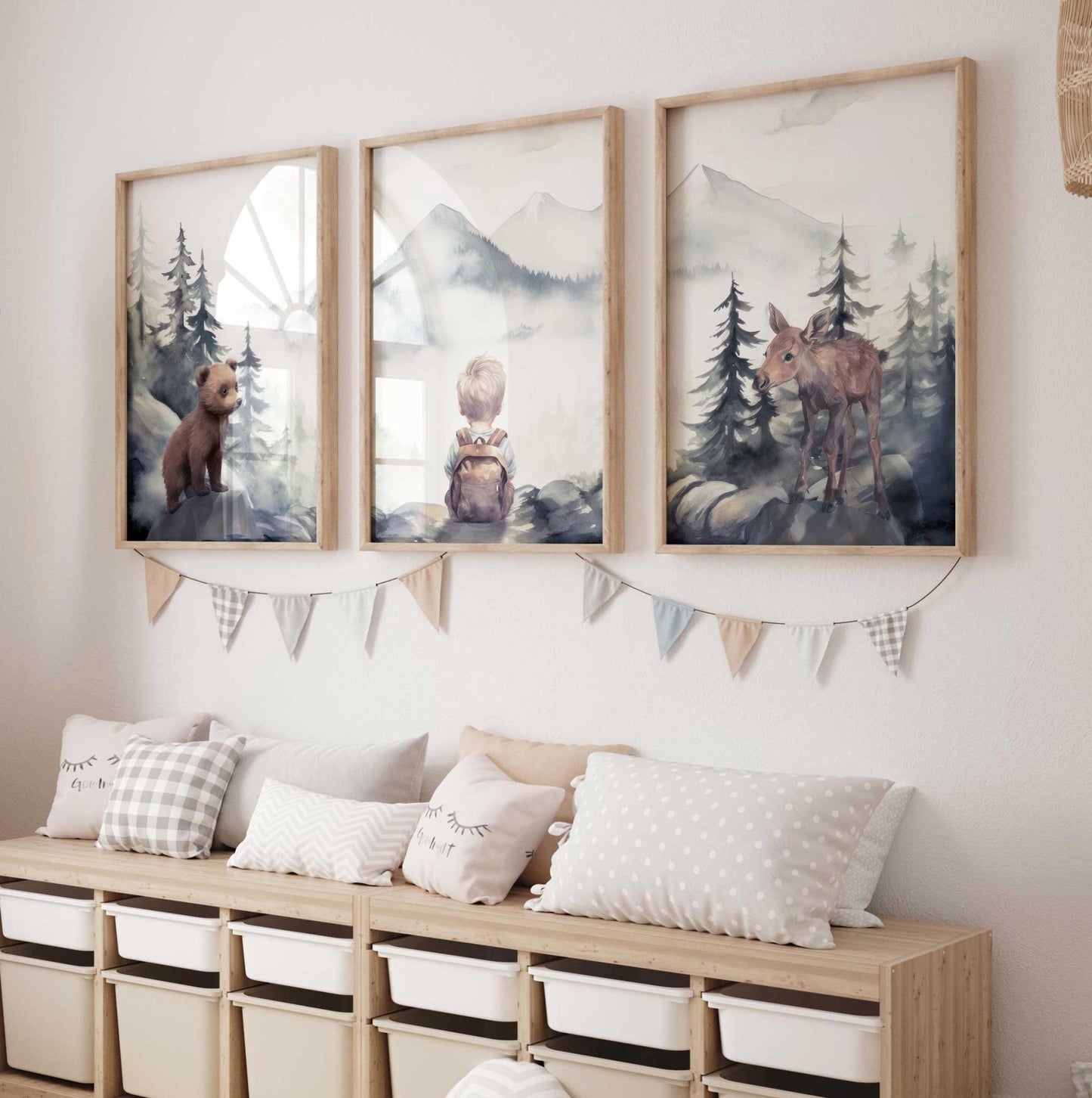 Woodland Forest Animal Nursery Decor, Moose & Bear Wall Art, Baby Animals - WildfieldPrints