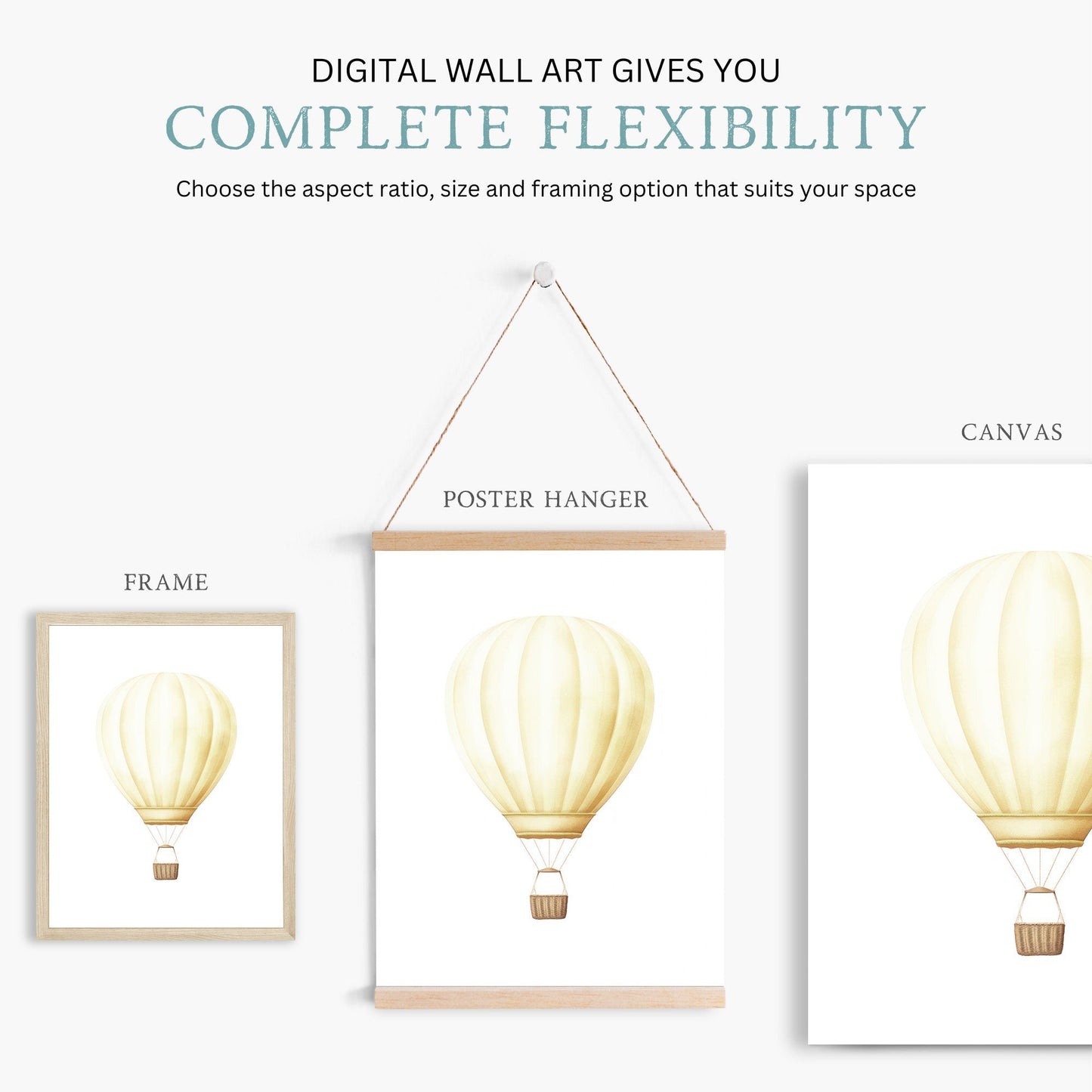 Yellow Hot Air Balloon Nursery Prints, Watercolor Kids Room Decor - WildfieldPrints