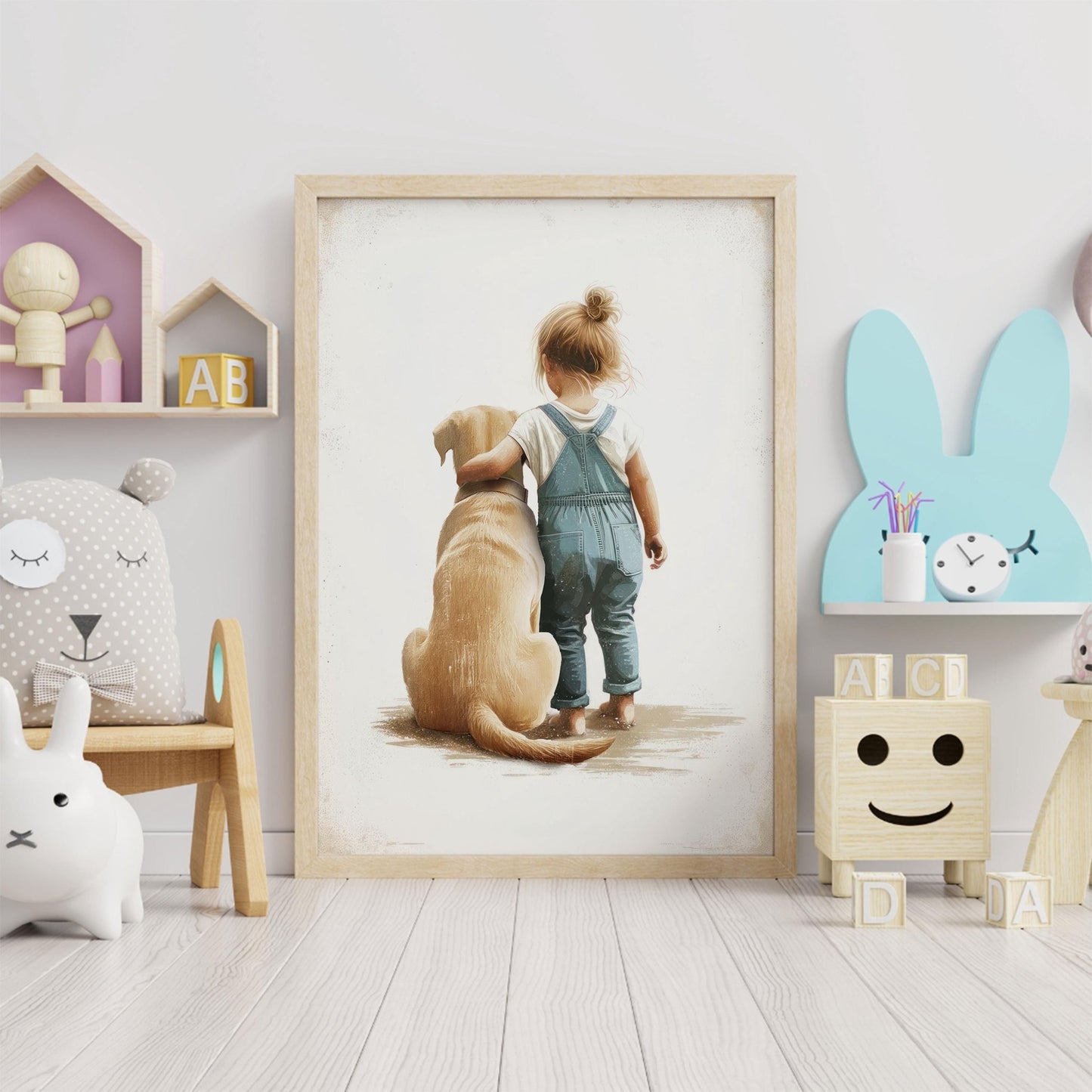 Yellow Lab Nursery Decor, Girl and Dog Art, Labrador Wall Decor - WildfieldPrints