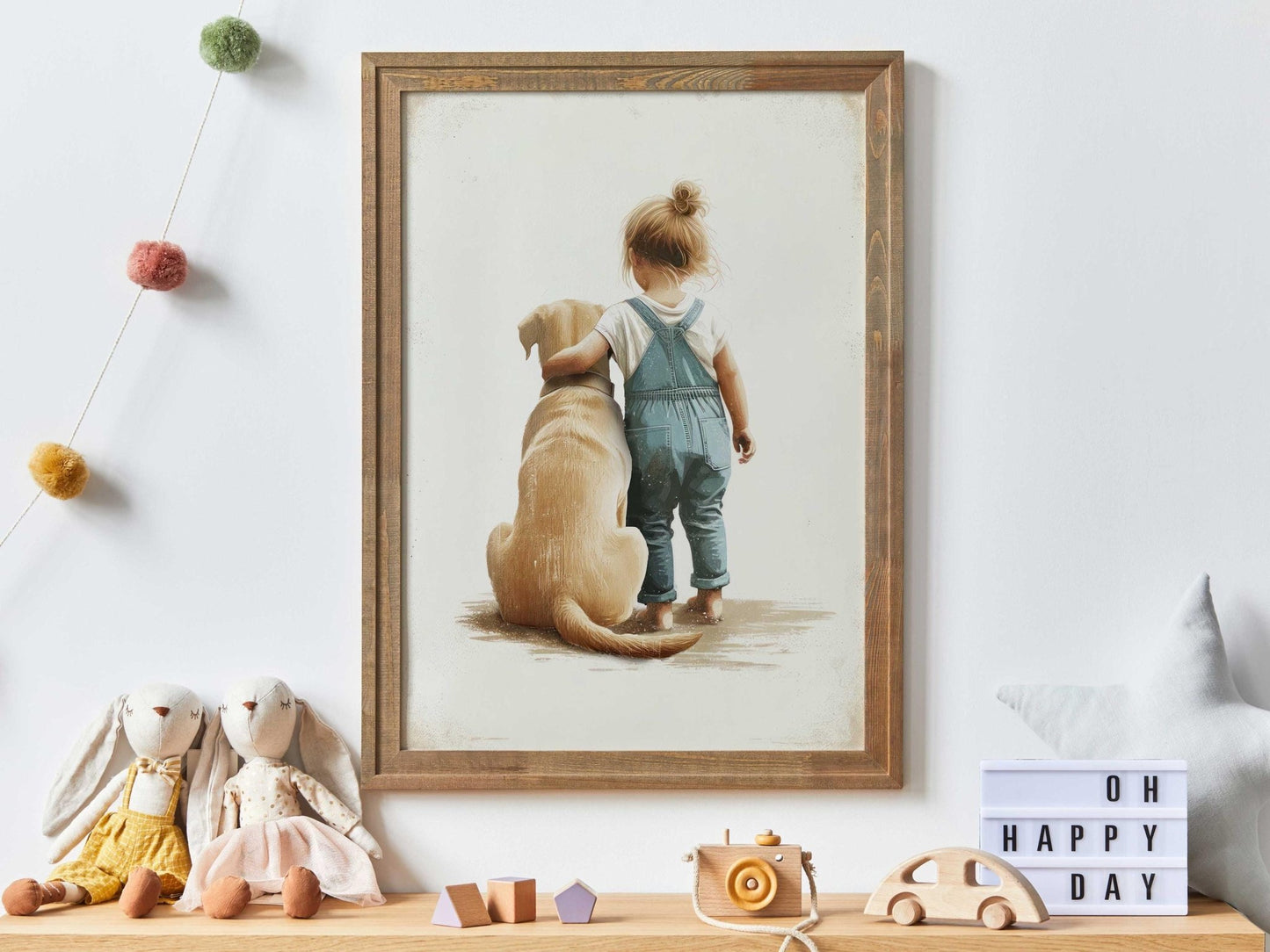Yellow Lab Nursery Decor, Girl and Dog Art, Labrador Wall Decor - WildfieldPrints