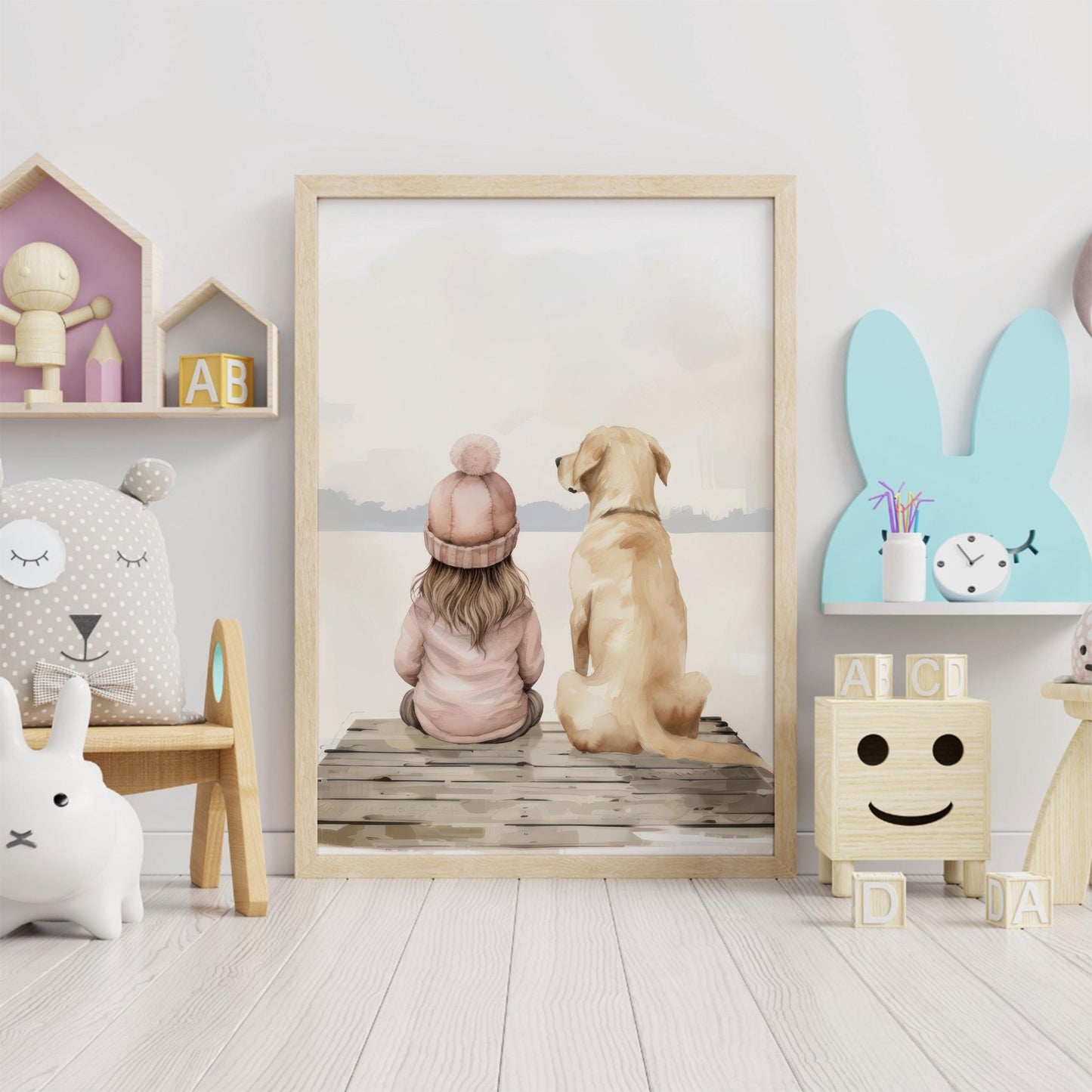 Yellow Lab Nursery Prints, Labrador Art for Girls, Lake - Themed Decor - WildfieldPrints