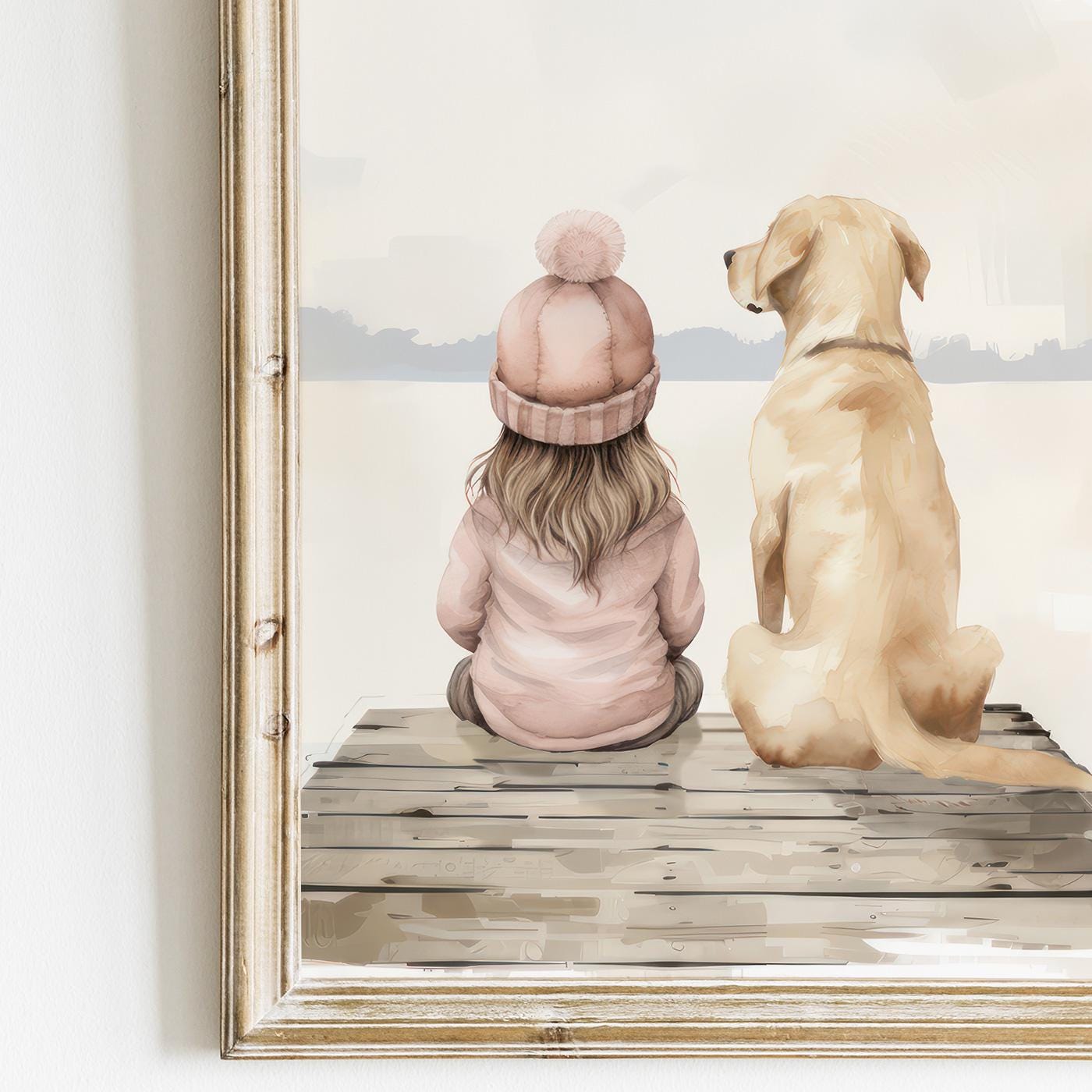 Yellow Lab Nursery Prints, Labrador Art for Girls, Lake - Themed Decor - WildfieldPrints