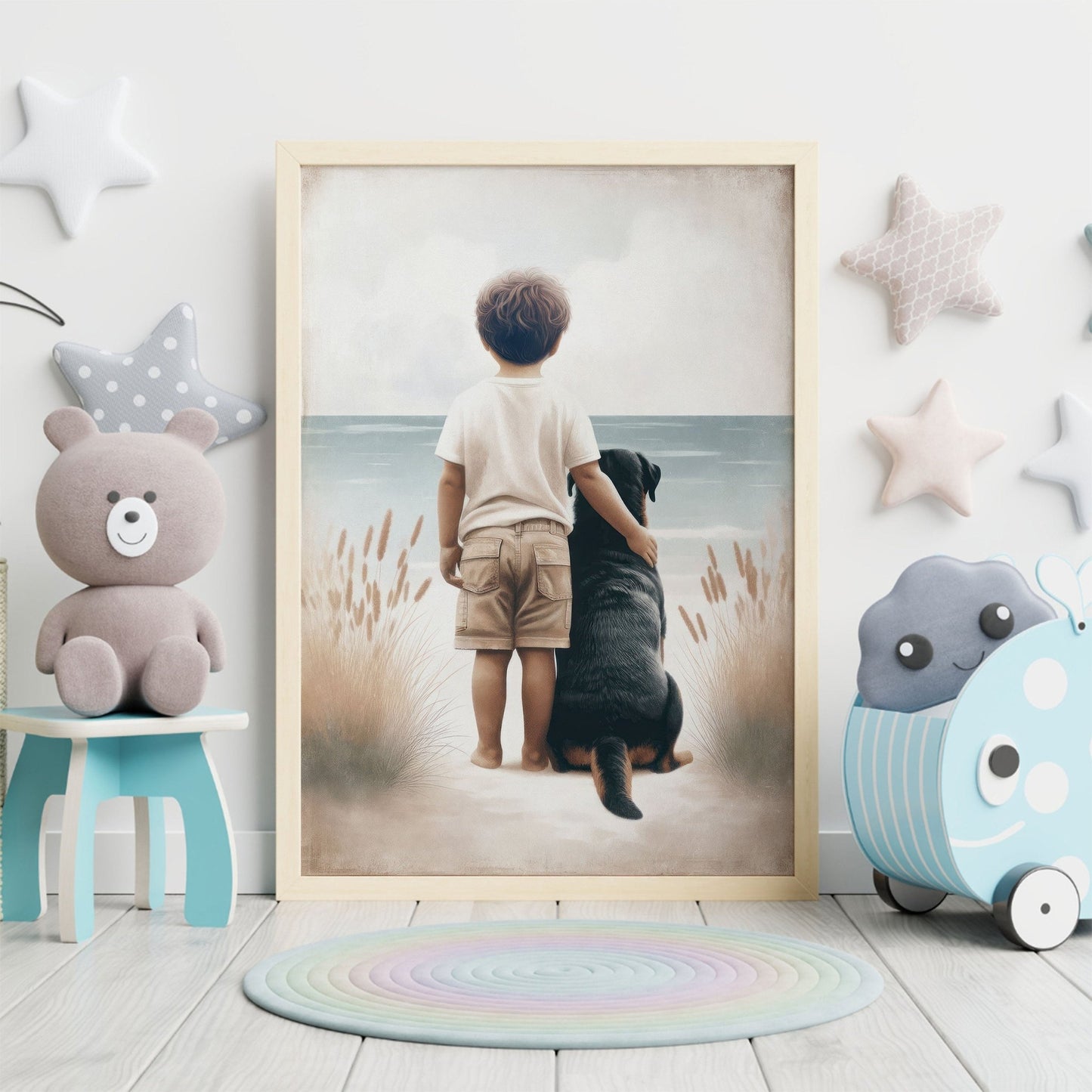 Yellow Labrador Nursery Art, Boy and Dog Print, Toddler Decor - WildfieldPrints