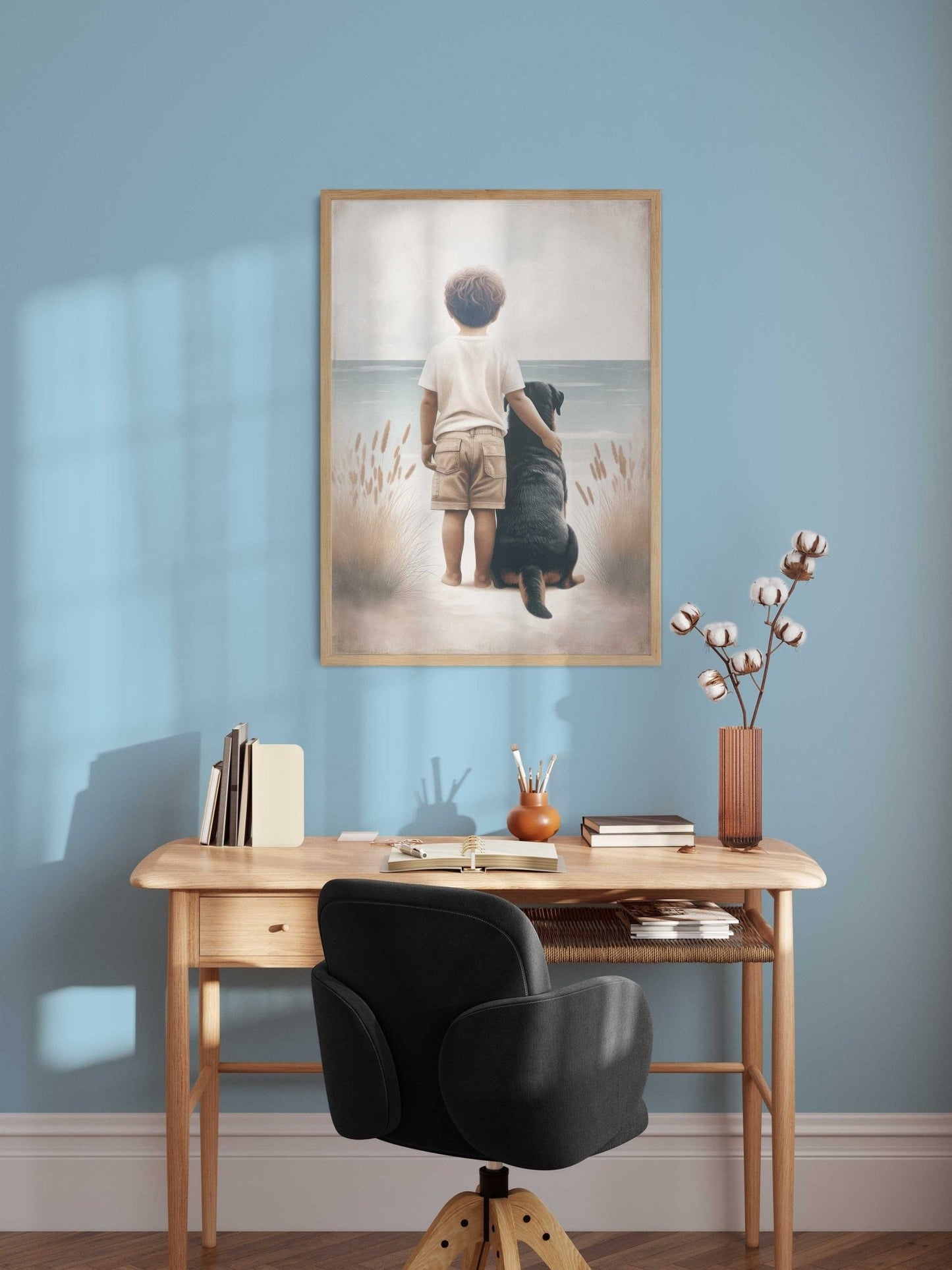 Yellow Labrador Nursery Art, Boy and Dog Print, Toddler Decor - WildfieldPrints