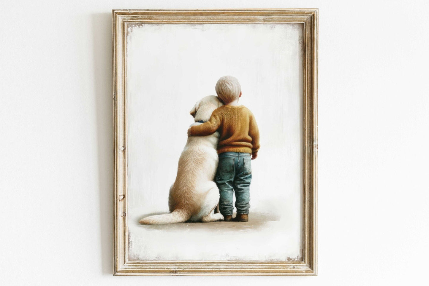 Yellow Labrador Nursery Art, Boy and Dog Print, Toddler Decor - WildfieldPrints