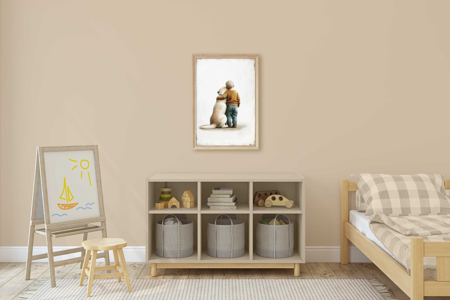 Yellow Labrador Nursery Art, Boy and Dog Print, Toddler Decor - WildfieldPrints