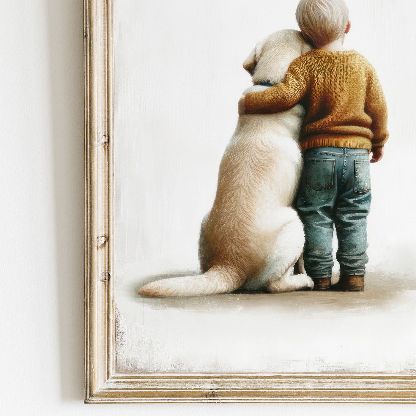 Yellow Labrador Nursery Art, Boy and Dog Print, Toddler Decor - WildfieldPrints