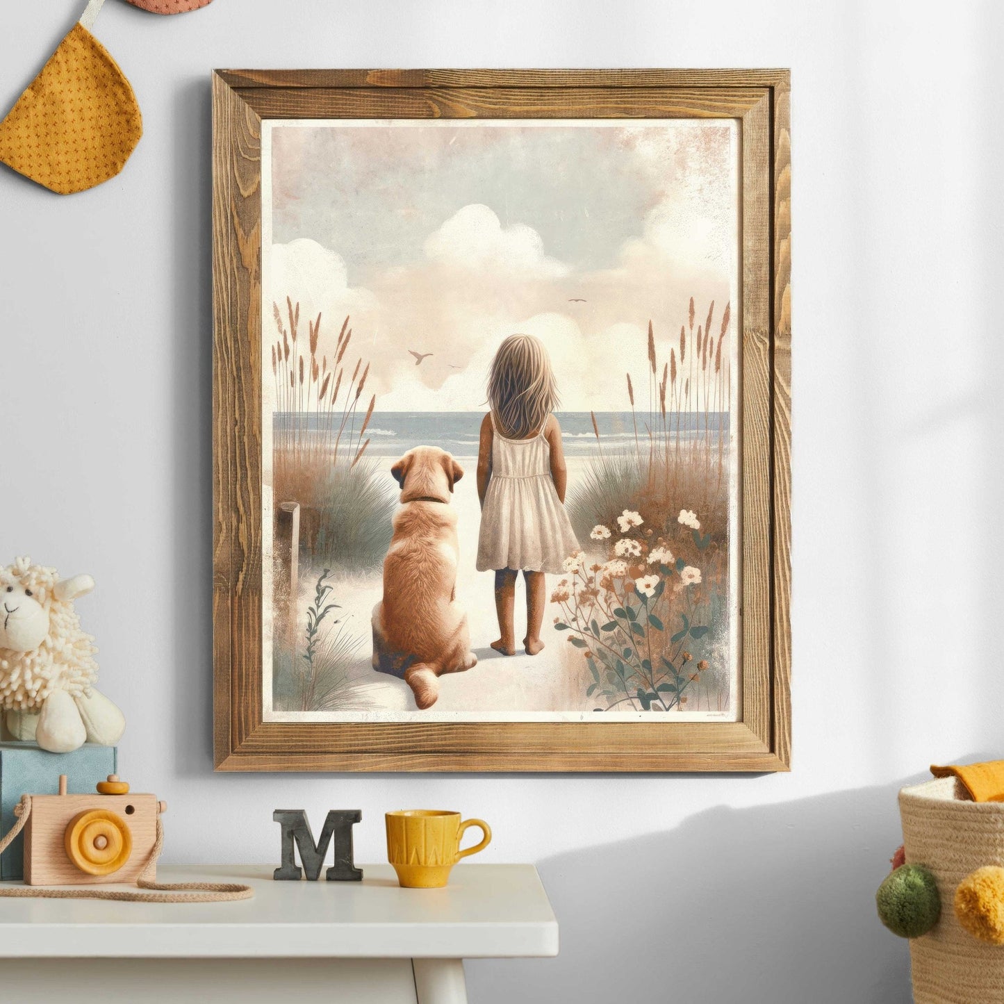 Yellow Labrador Nursery Art, Girl & Dog Decor, Lab Wall Print - WildfieldPrints