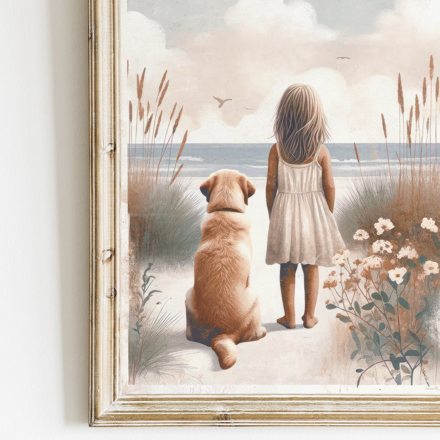 Yellow Labrador Nursery Art, Girl & Dog Decor, Lab Wall Print - WildfieldPrints