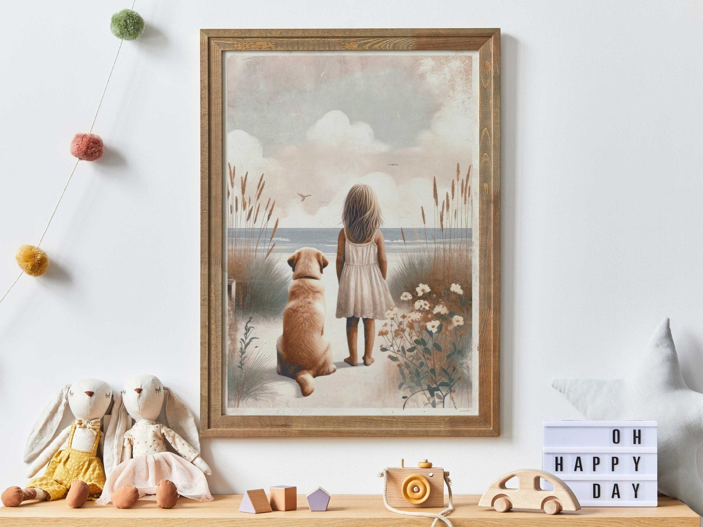 Yellow Labrador Nursery Art, Girl & Dog Decor, Lab Wall Print - WildfieldPrints