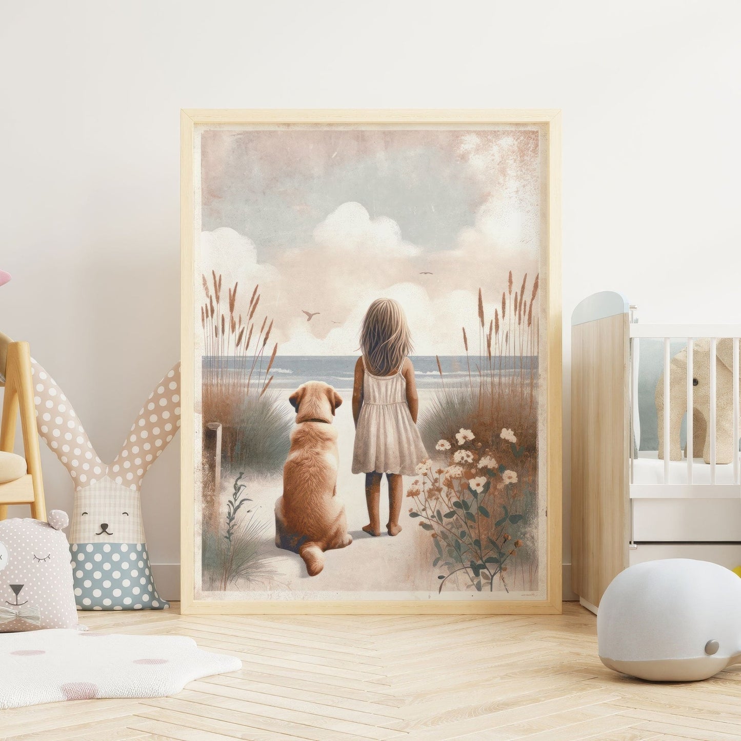Yellow Labrador Nursery Art, Girl & Dog Decor, Lab Wall Print - WildfieldPrints
