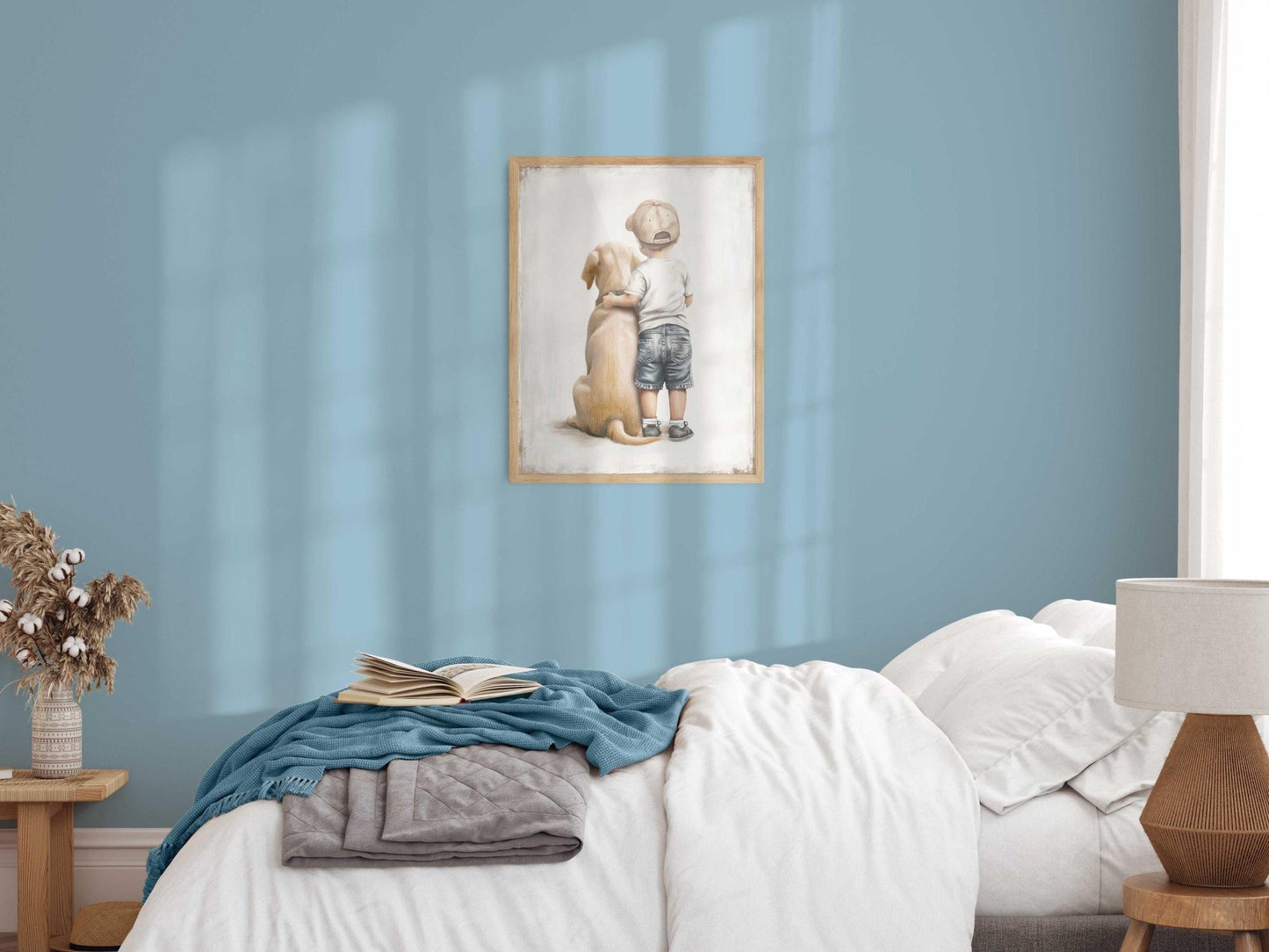 Yellow Labrador Nursery Decor, Boy and Dog Wall Art, Labrador Print - WildfieldPrints