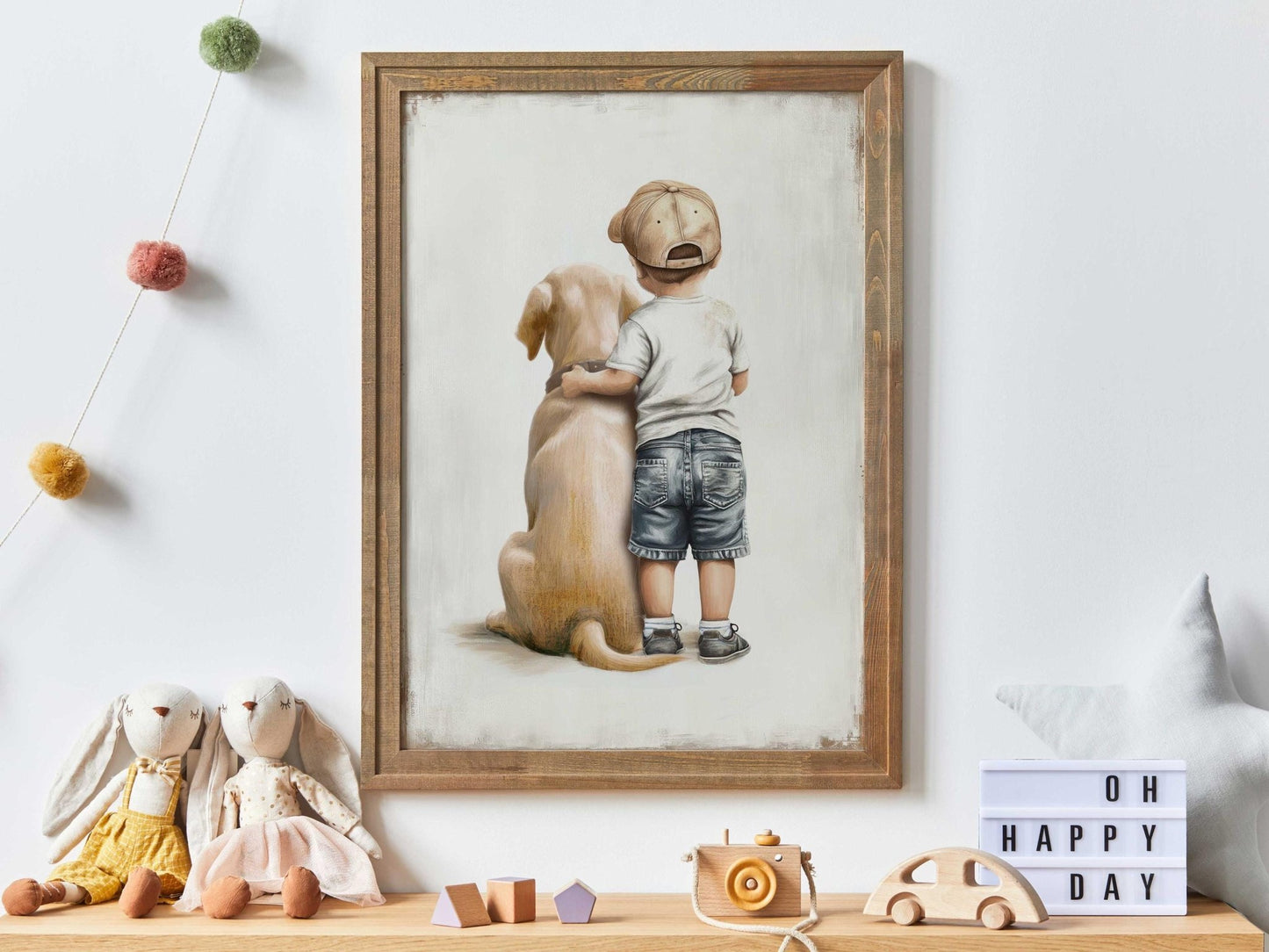 Yellow Labrador Nursery Decor, Boy and Dog Wall Art, Labrador Print - WildfieldPrints