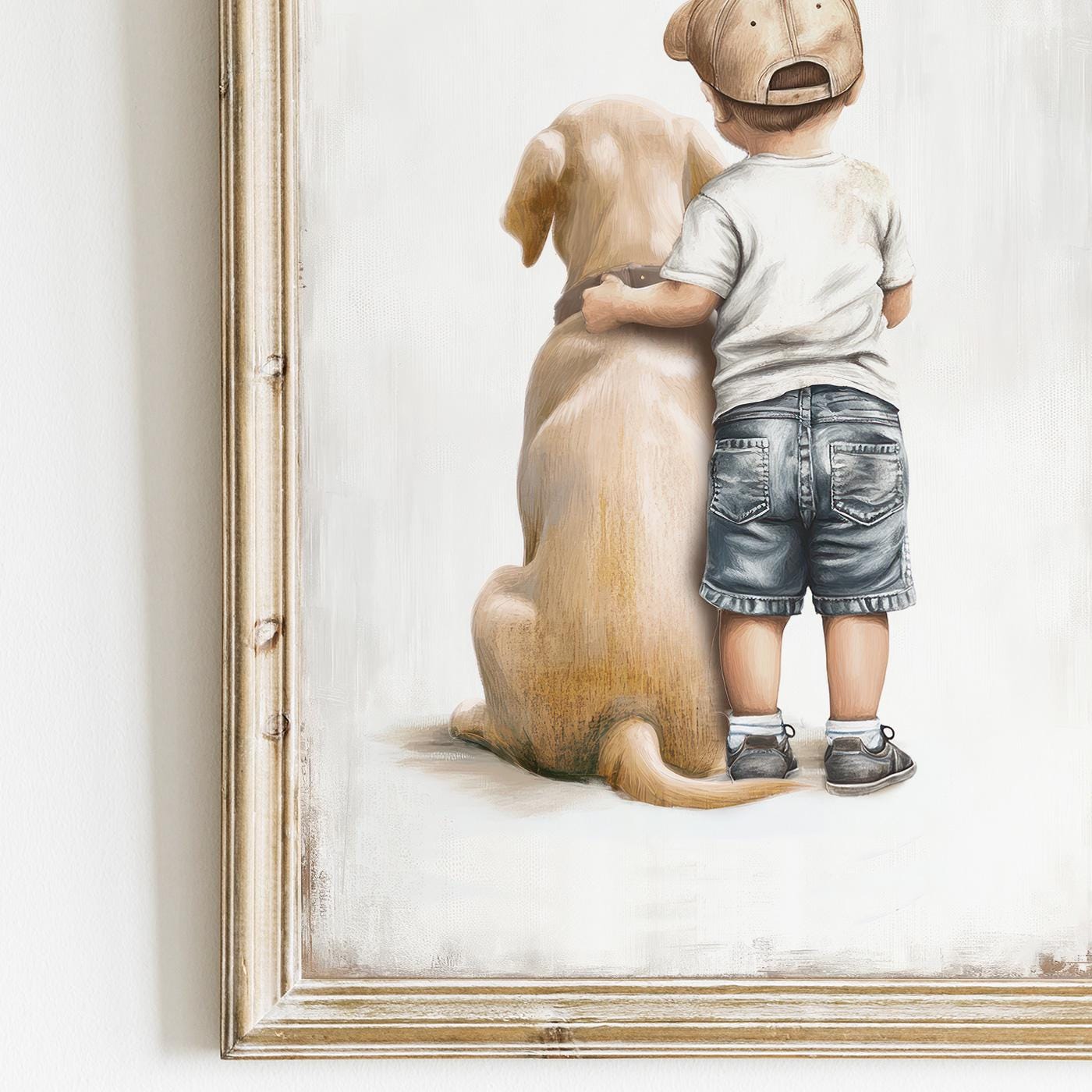 Yellow Labrador Nursery Decor, Boy and Dog Wall Art, Labrador Print - WildfieldPrints